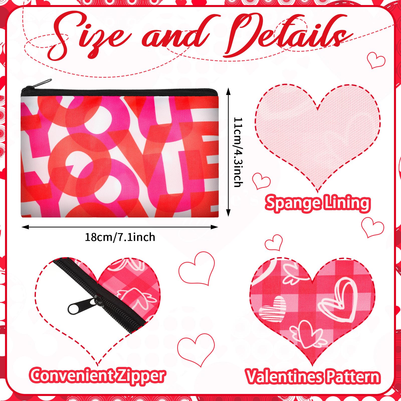 24 Pcs Valentine's Day Makeup Bags - Cute Cosmetic & Toiletry Zipper Pouches for Women | Perfect Gift Set for Valentine's, Travel, and Daily Organizing | Abbylike Beauty Essentials