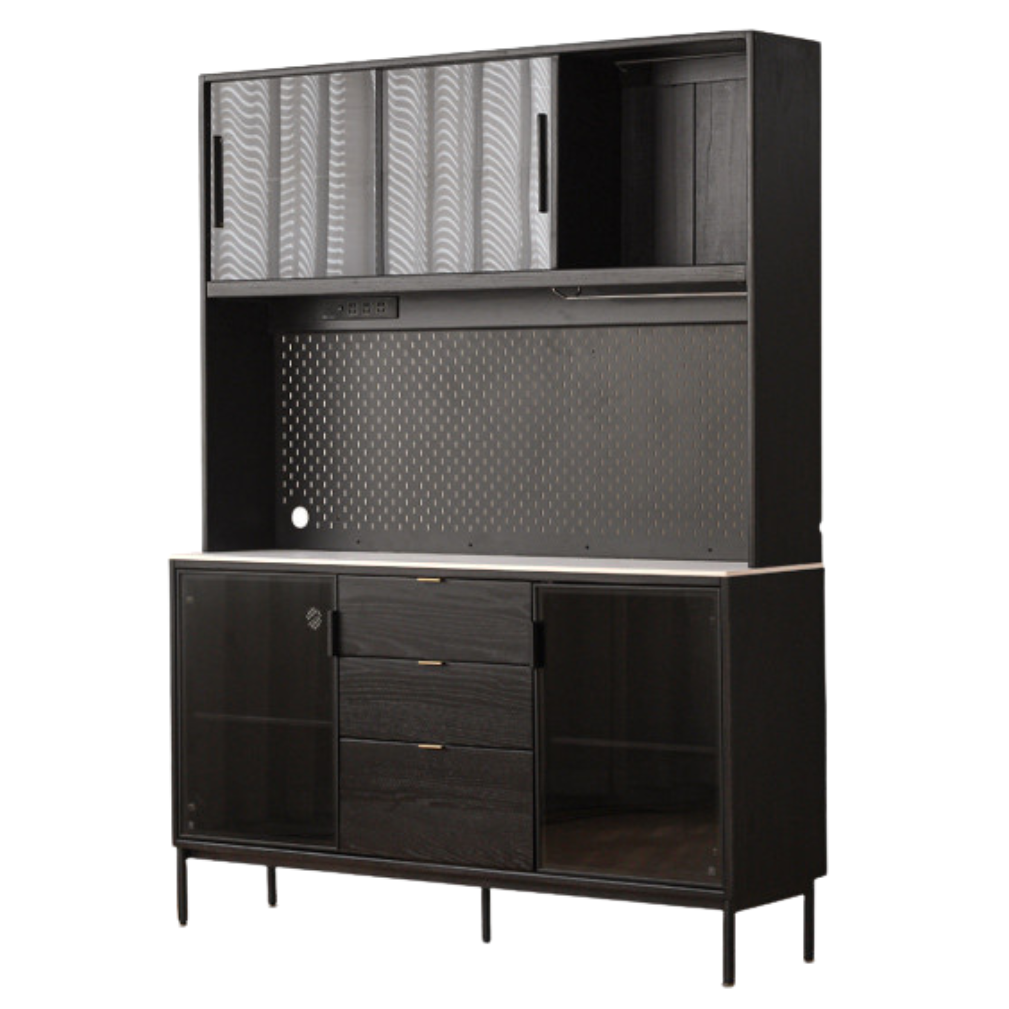 59x15.8х76.7 inch / 150х40х195сm / Smoked color / rock board sideboard (water cloud yarn) + upper shelf