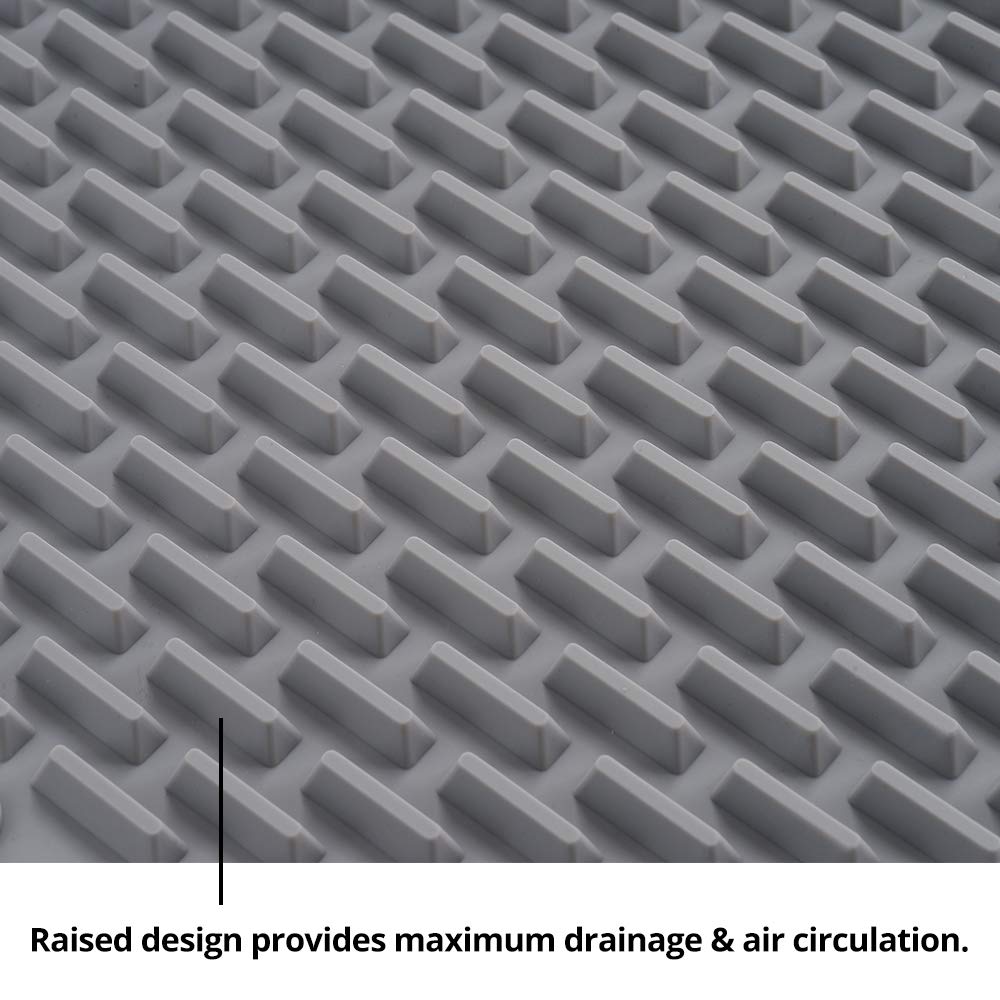 Premium Silicone Dish Drying Mat - 18x16 Inch Large Waterproof Countertop Protector, Non-Slip Sink Liner & Heat Resistant Trivet with Free Cleaning Brush (Cool Gray) - Perfect for Kitchen Counter, Dish Rack Alternative & Drying Utensils