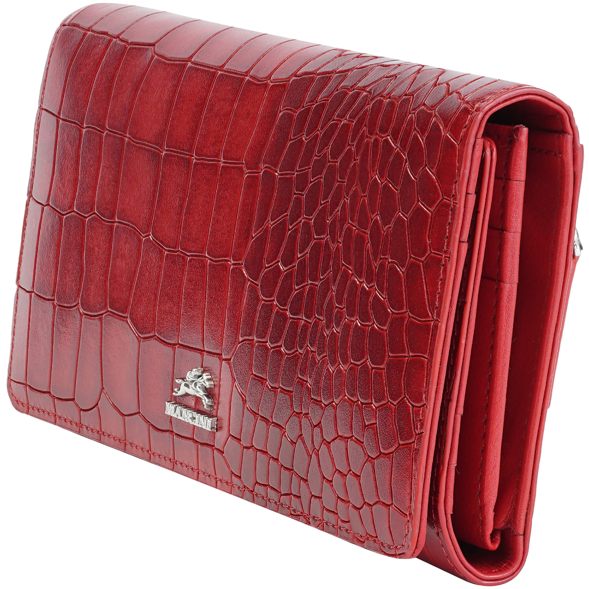 Mancini Croco2 Women's Trifold RFID Blocking Wallet - Genuine Leather Credit Card Holder for Everyday Use & Travel Security