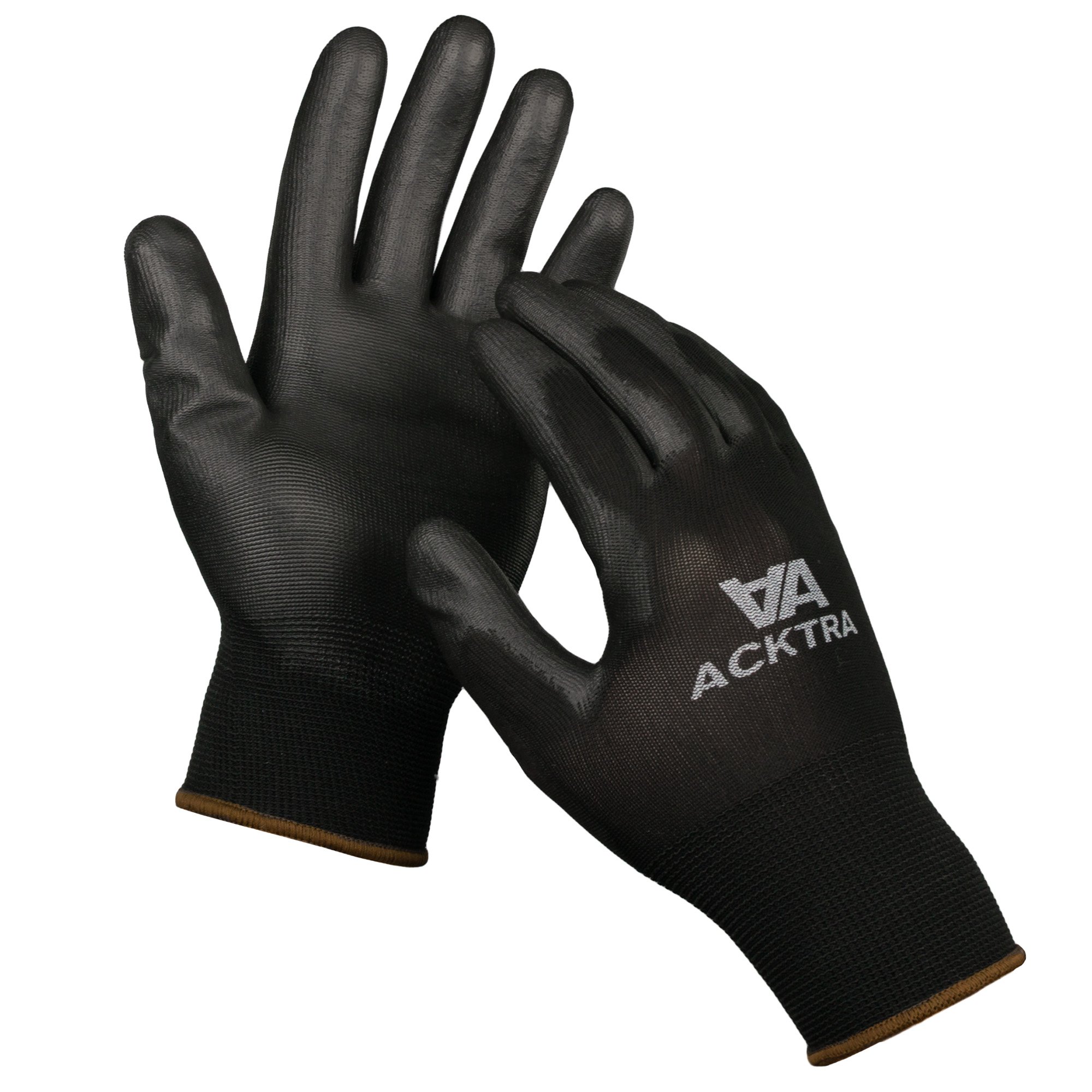 120 Pairs PU Coated Safety Work Gloves - Thin & Lightweight Polyester with Black Coating - EN388 3121X Certified - Multipurpose Unisex Gloves for Construction, Gardening, Warehouse & DIY Projects (Bulk Pack, X-Small)