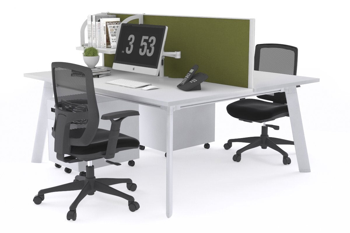 2-Person Workstation with White Frame - 1800L x 700W - Perfect for Office, Home Office, and Collaborative Workspaces