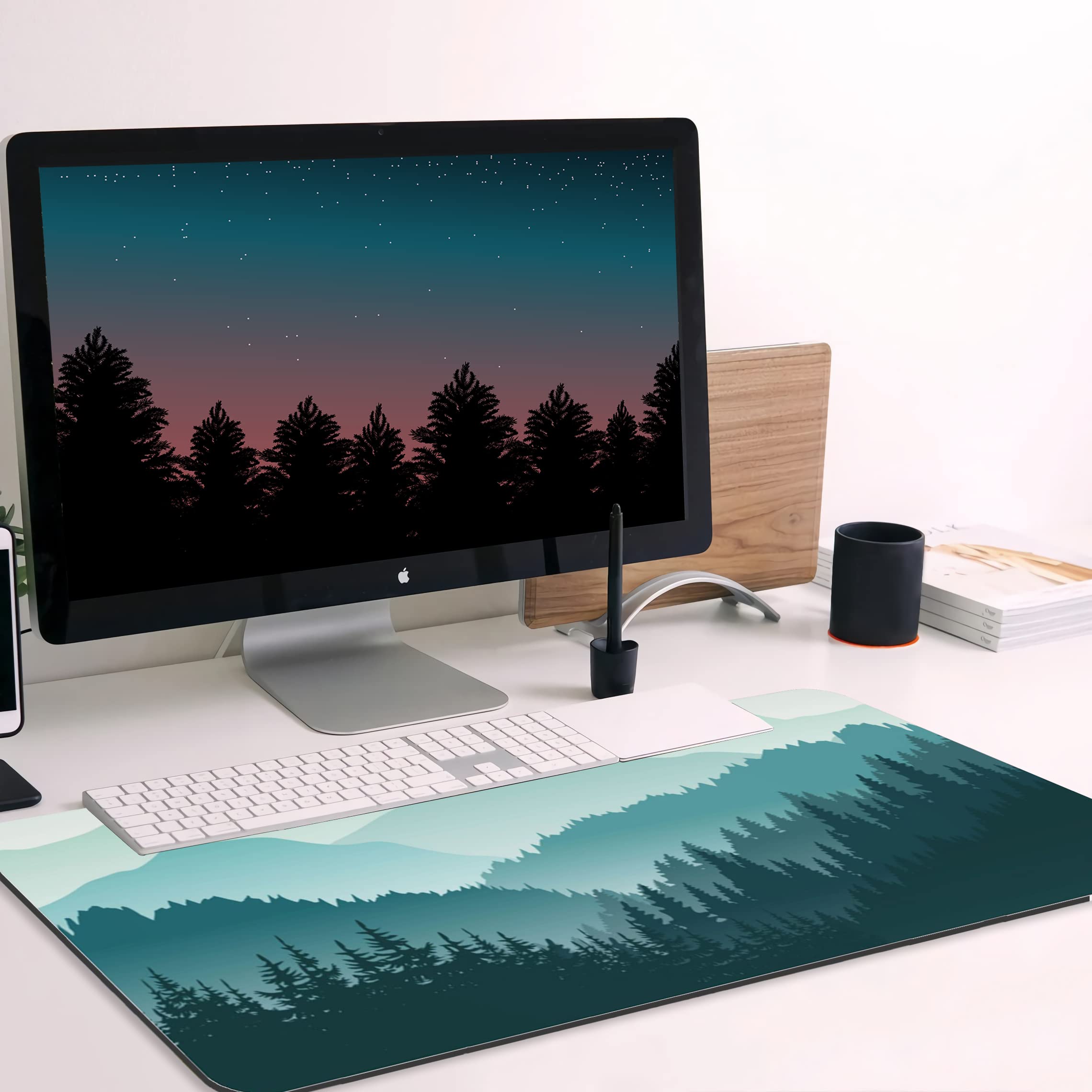Premium Foggy Forest Mountain Landscape Extended Gaming Mouse Pad - Large Non-Slip Rubber Base with Stitched Edges - Waterproof Desk Mat for Computer, Laptop, Office & Home (31.5