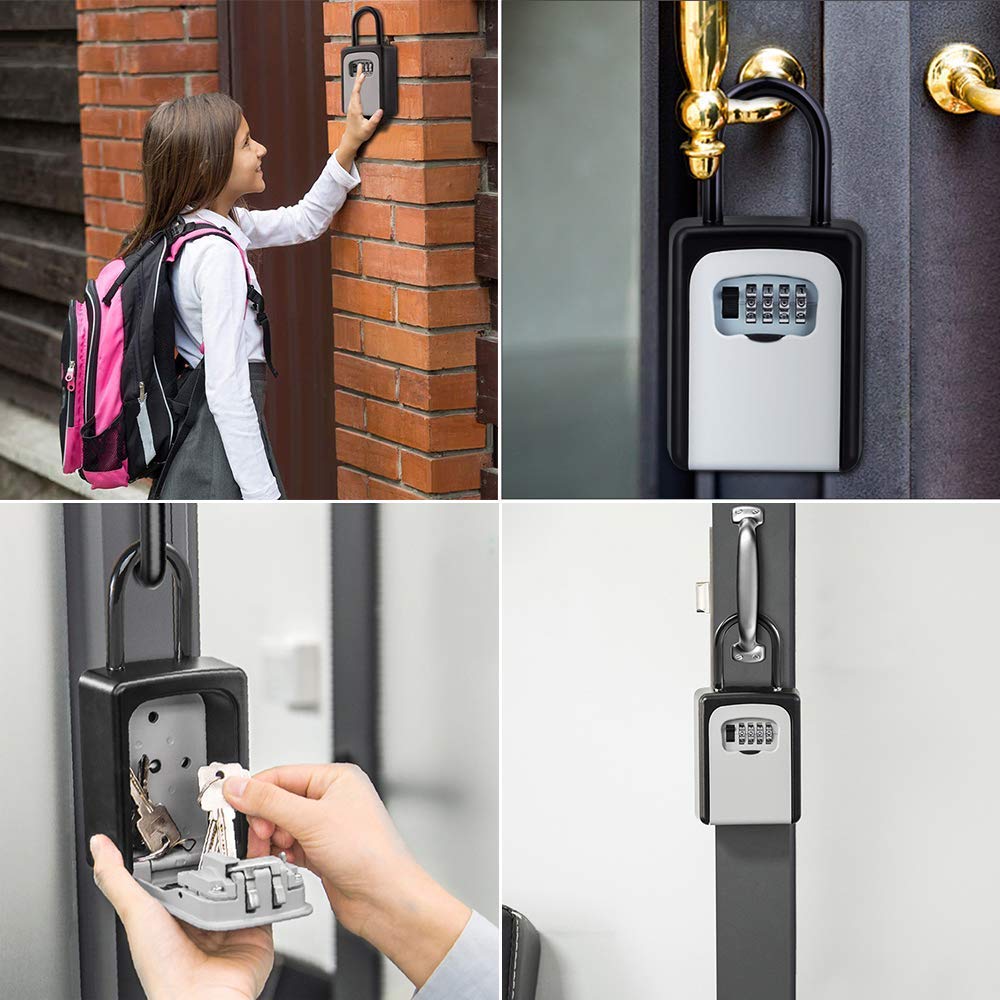 4 Digit Combination Lock Box - Secure Key Storage for Doors, Homes, Hotels & Contractors | Black & Silver | Perfect for Realtors, Vacation Rentals & Property Management
