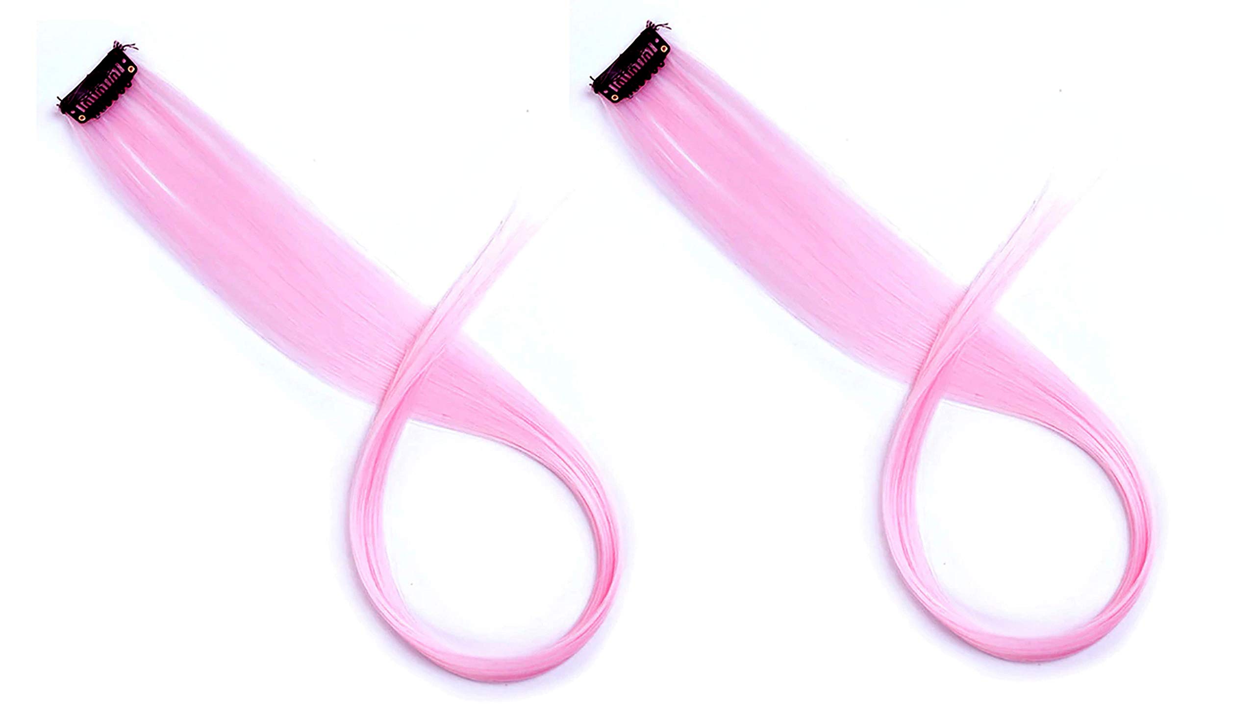 Majik Clip-On Single Artificial Hair Highlight Extensions - Baby Pink (15g, Set of 2) for Girls' New Hairstyles | Perfect for Parties, Cosplay & Daily Fashion