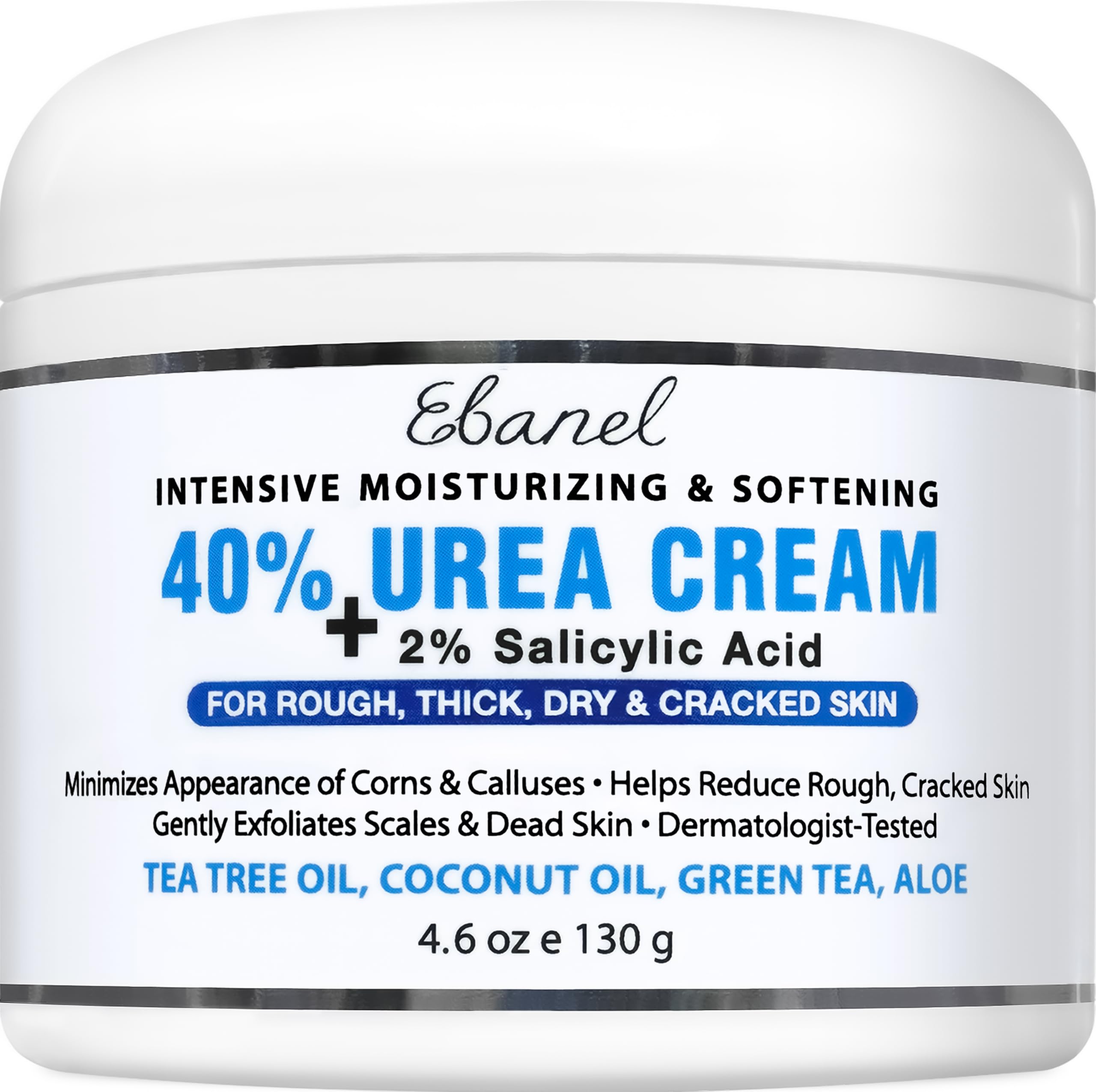 Ebanel 40% Urea Cream with 2% Salicylic Acid - Intensive Foot Repair for Dry Cracked Heels, Callus Remover & Skin Softener - Keratolytic Treatment for Hands, Knees & Elbows - Perfect for Pedicures & Cracked Skin Relief