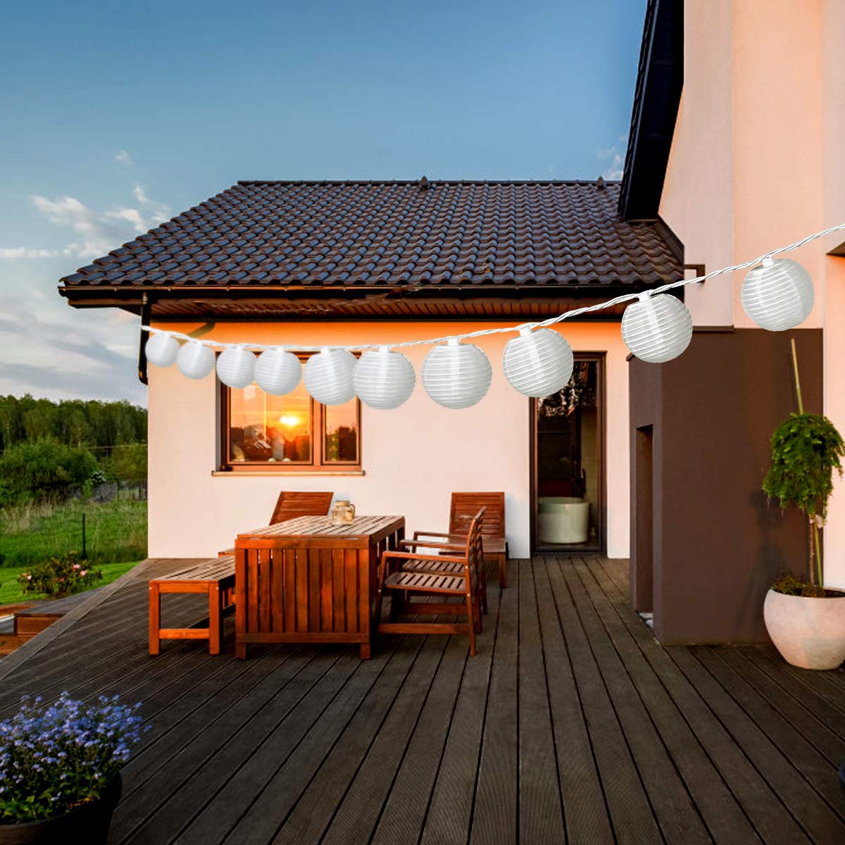 Outdoor White Lantern String Lights Plug in - 9.83FT Pack of 10 Nylon Fairy Lights for Patio, Garden, Bedroom & Wedding Decor (Easy Assembly) - Perfect for Backyard Parties, Romantic Nights & Holiday Decorations