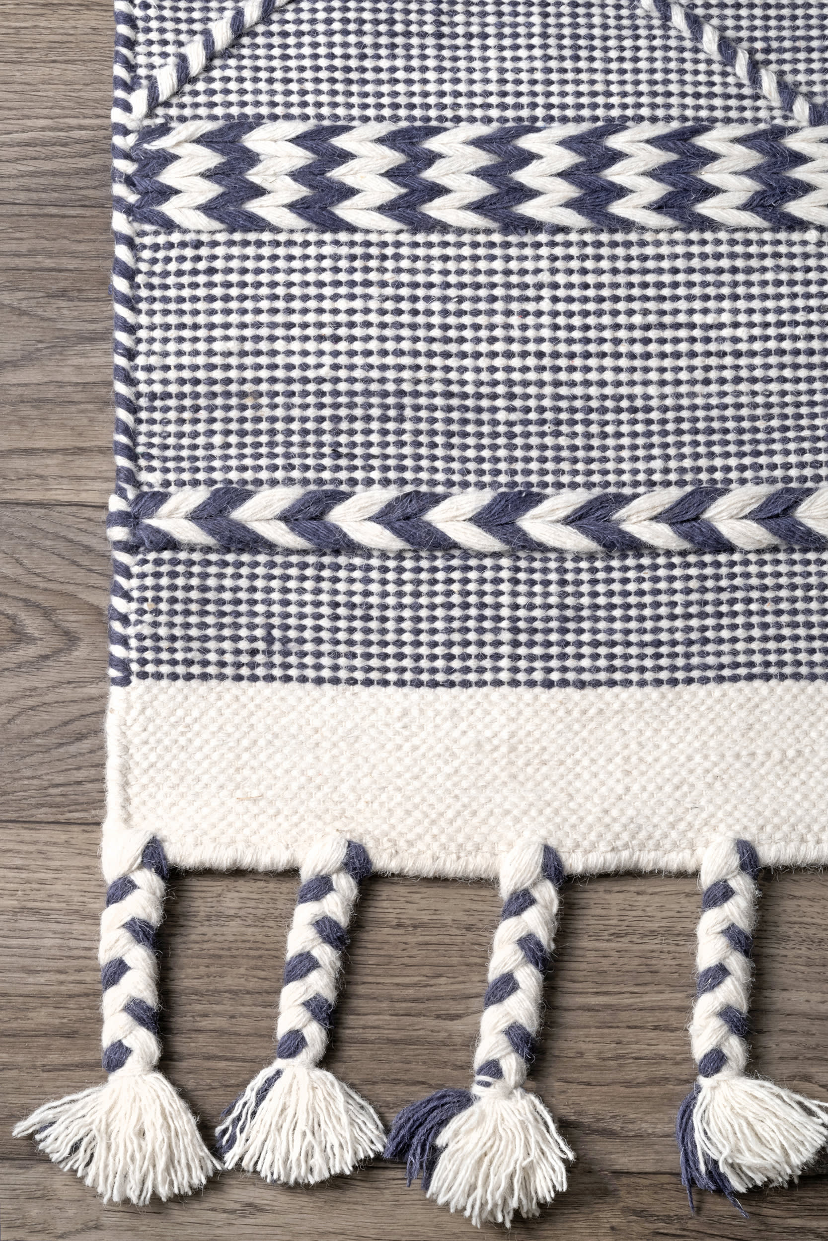 Handwoven Blue Braided Trellis Tassel Area Rug - Boho Chic Home Decor for Living Room, Bedroom & Nursery