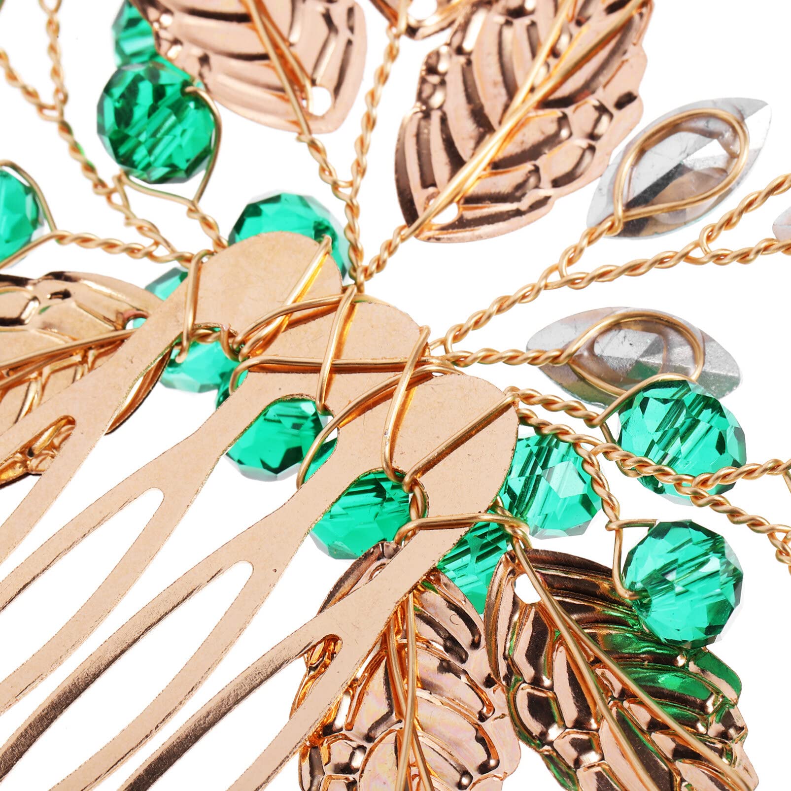 Minkissy 2Pcs Green Crystal Bridal Hair Combs - Gold Leaf Vine Hair Clips for Women & Girls | Wedding Headdress Accessories for Bridesmaids, Prom, and Special Occasions