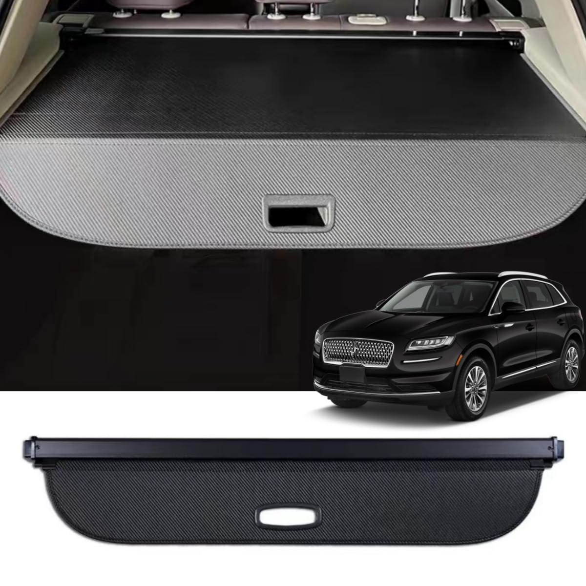 Retractable Cargo Cover for 2019-2023 Lincoln Nautilus & 2016-2018 MKX - Car Trunk Privacy Screen, Luggage Storage Tonneau Shade (Carbon Fiber Style) - Perfect for Road Trips, Grocery Hauling & Vehicle Security