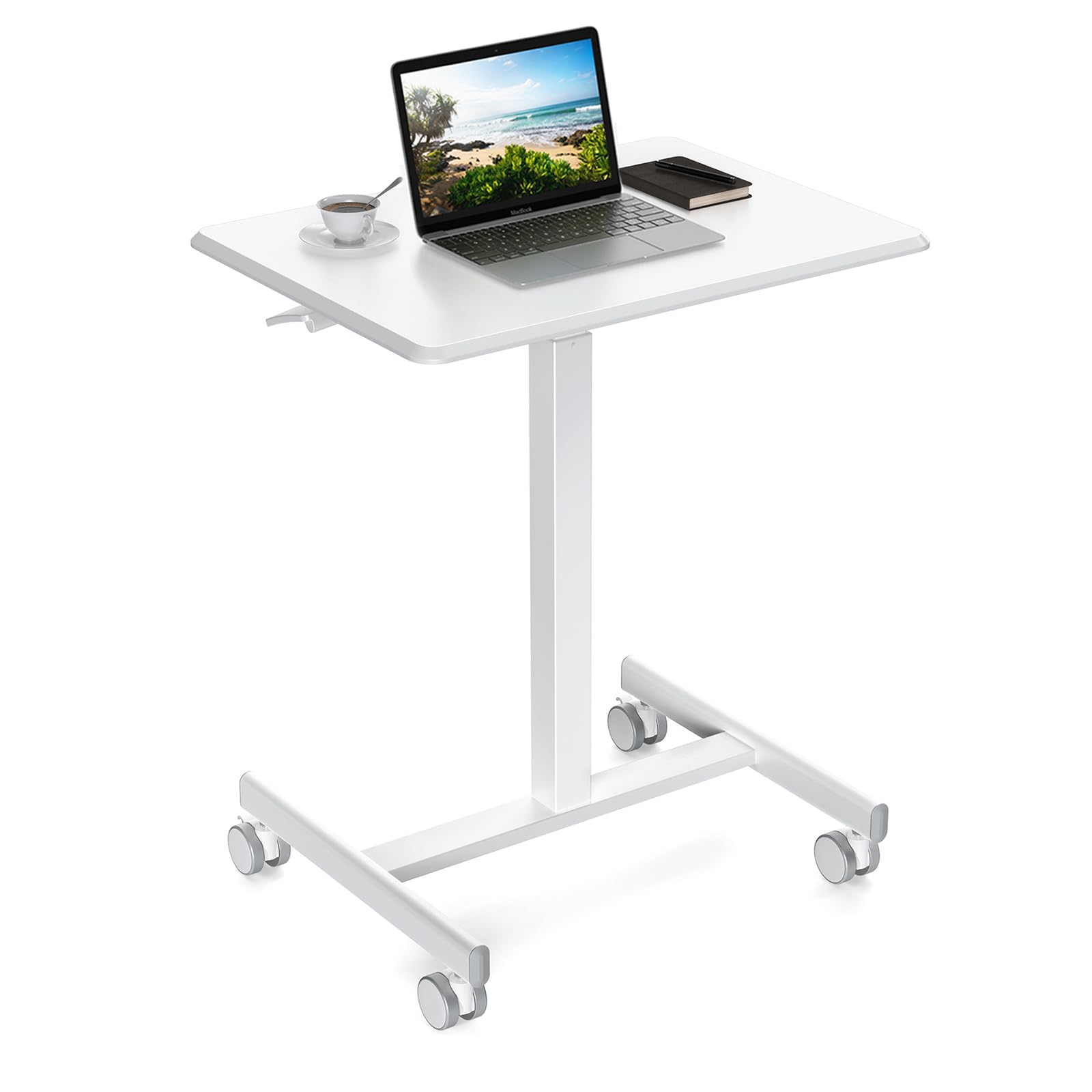 YSSOA Adjustable Height Mobile Standing Desk with Lockable Wheels - Portable Sit Stand Laptop Table Computer Workstation for Home Office, Small Spaces & Dorm Rooms - White