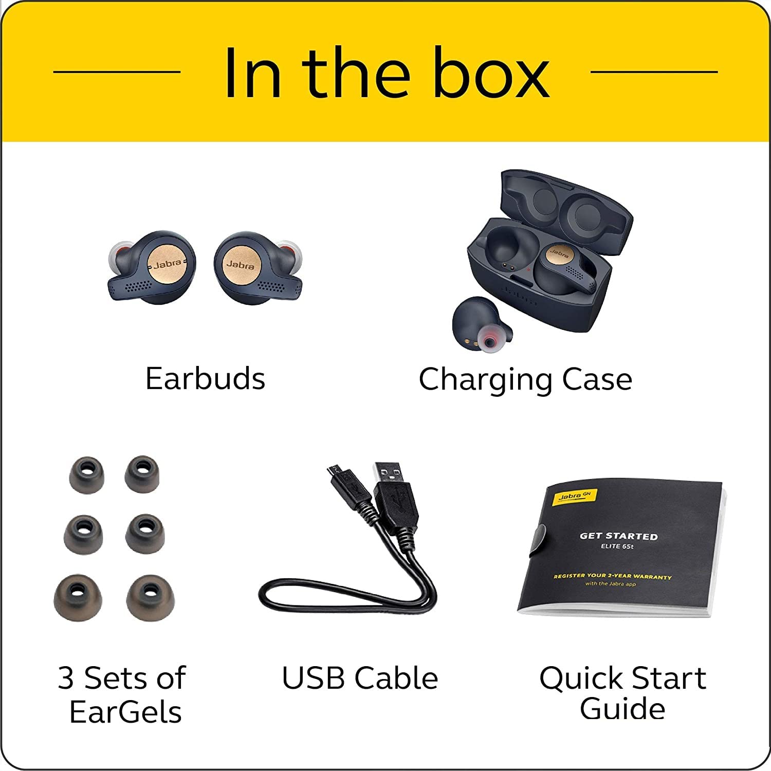 Jabra Elite 65t True Wireless Bluetooth Earbuds with Alexa Built-in, Charging Case - Copper Black | Noise Cancelling for Calls & Music | Perfect for Workouts, Commuting & Office Use
