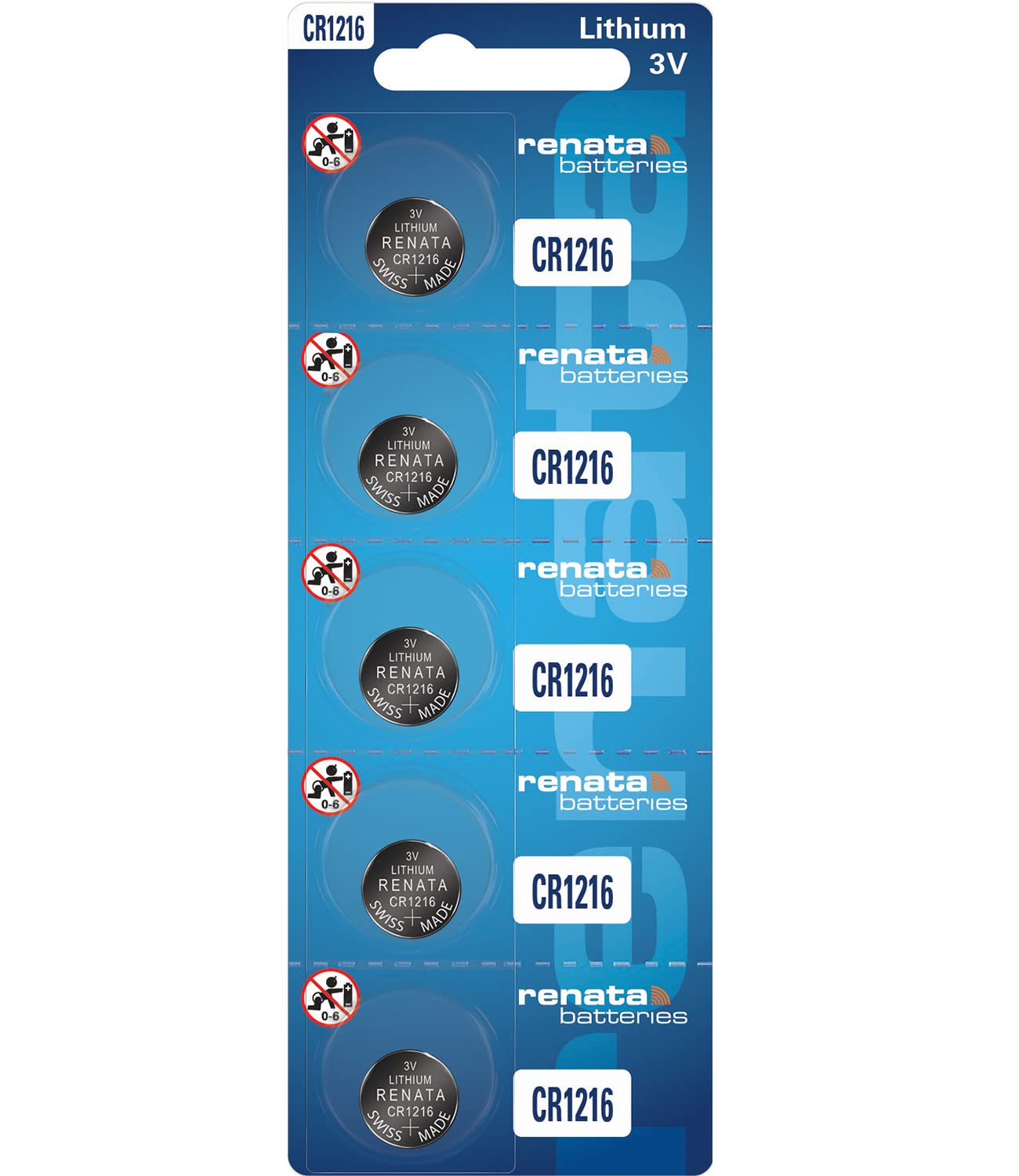 Renata CR1216 3V Lithium Coin Cell Batteries (5-Pack) - Long-Lasting Power for Watches, Calculators, Key Fobs & Small Electronics