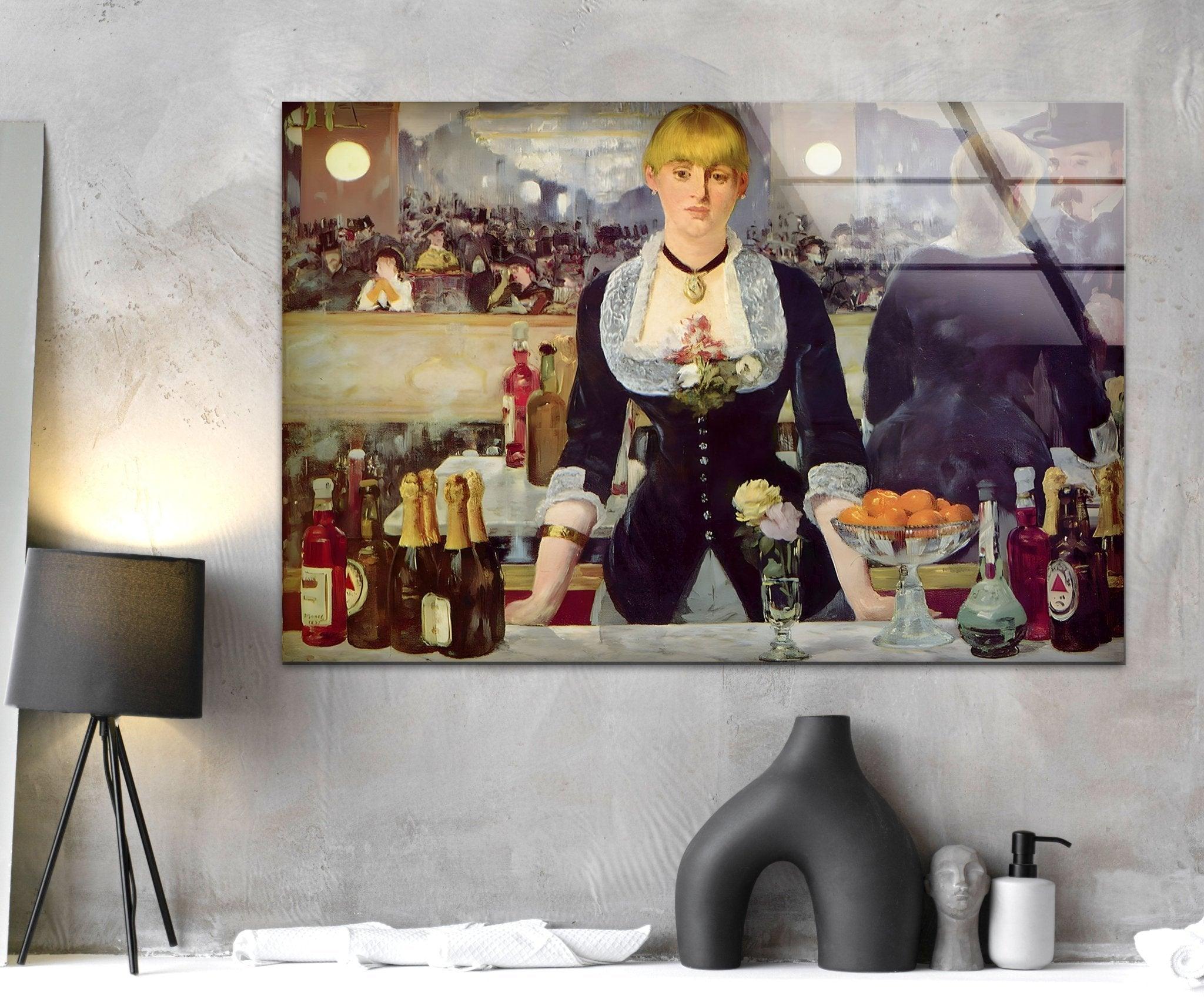 Édouard Manet 'A Bar at the Folies Bergère' Glass Wall Art - Premium Framed Canvas Print for Home & Office Decor - Perfect for Living Room, Bedroom, or Gallery Wall Display