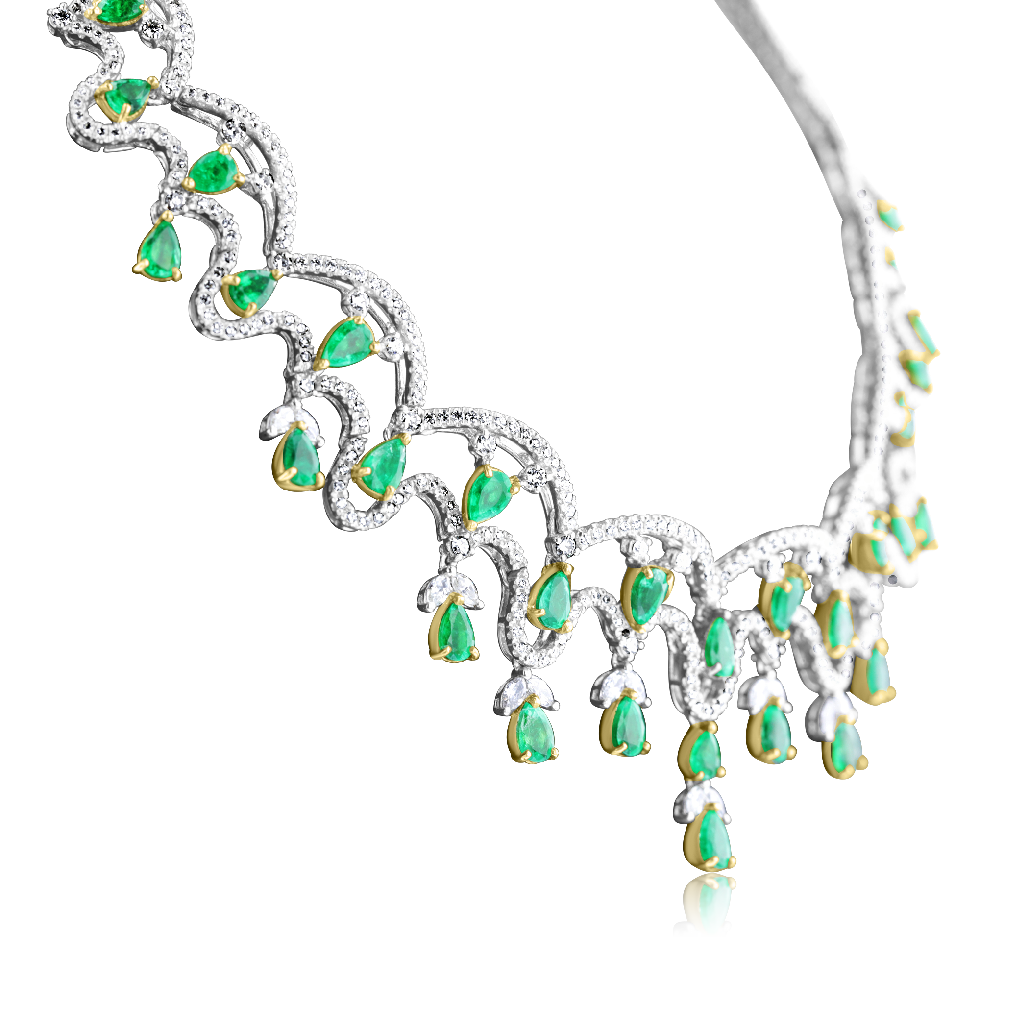 18KT White Gold 12.13 CTW Emerald & 12.55 CTW Diamond Necklace for Women - Elegant Jewelry Gift for Anniversary, Wedding & Special Occasions