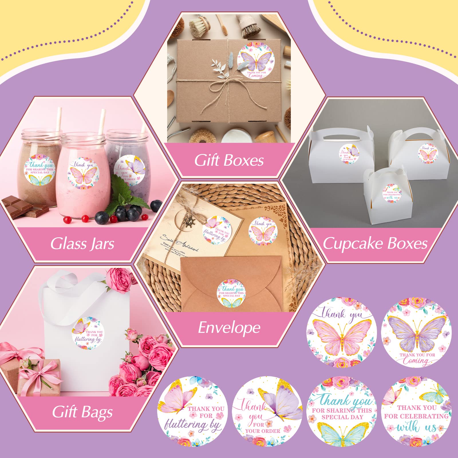 180pcs Butterfly Thank You Stickers - Fluttering by Thanks Labels & Seals for Baby Shower, Wedding, Bridal Shower, Birthday Party Supplies | Perfect for DIY Invitations, Gift Wrapping & Scrapbooking