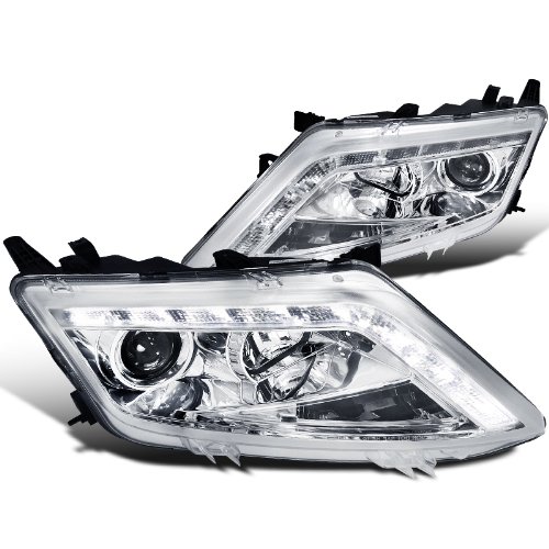 Clear LED DRL Projector Headlights - Chrome Lamps Compatible with Ford Fusion 4-Door Sedan | High Visibility Daytime Running Lights for Enhanced Safety & Style | Perfect for Night Driving, Foggy Conditions & Custom Car Upgrades