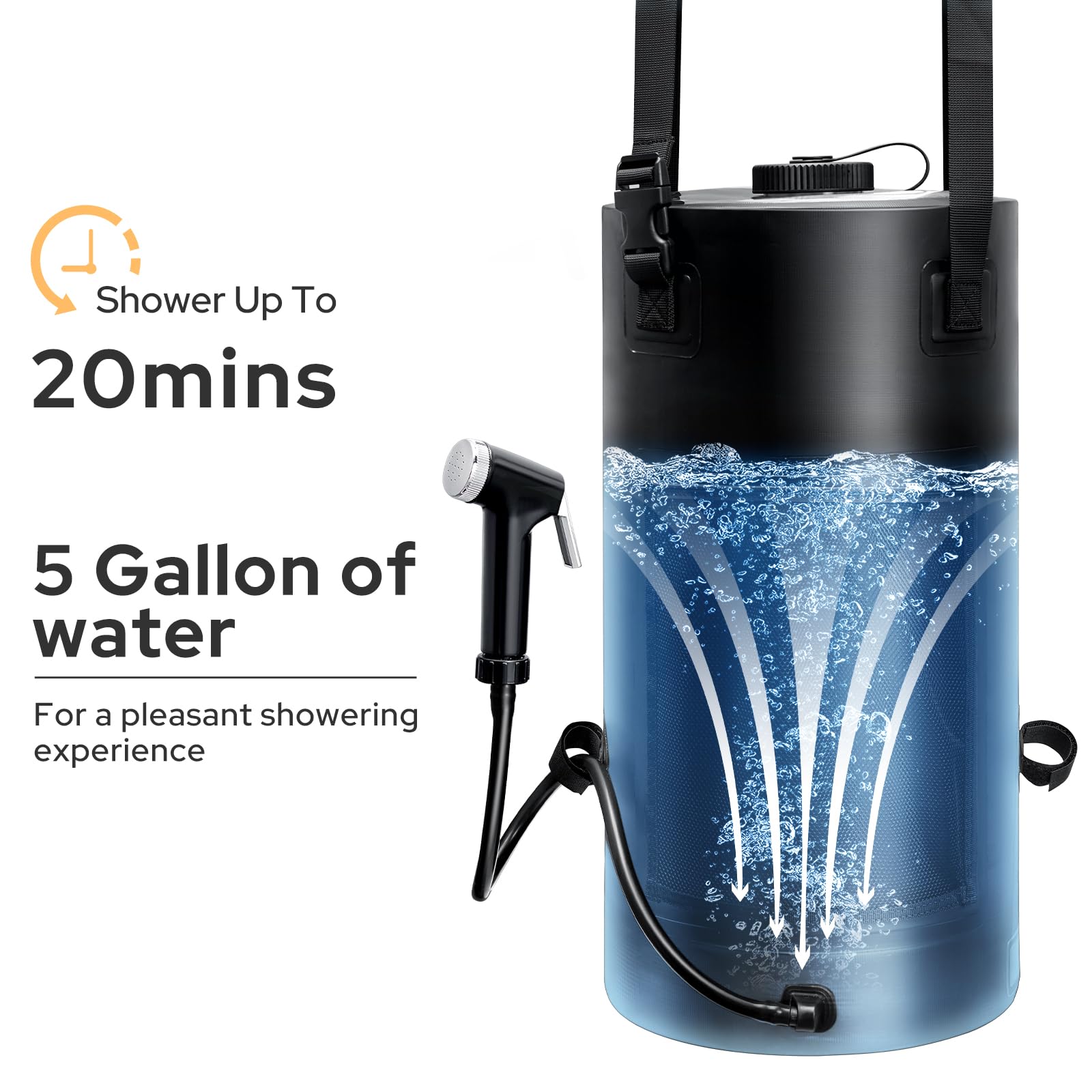 **5 Gallon Solar Shower Bag for Camping - Portable Outdoor Shower with Solar Heating, Upgraded Thickened Leak-Proof Material - Perfect for Travel, Surfing, Hiking & Beach Trips**