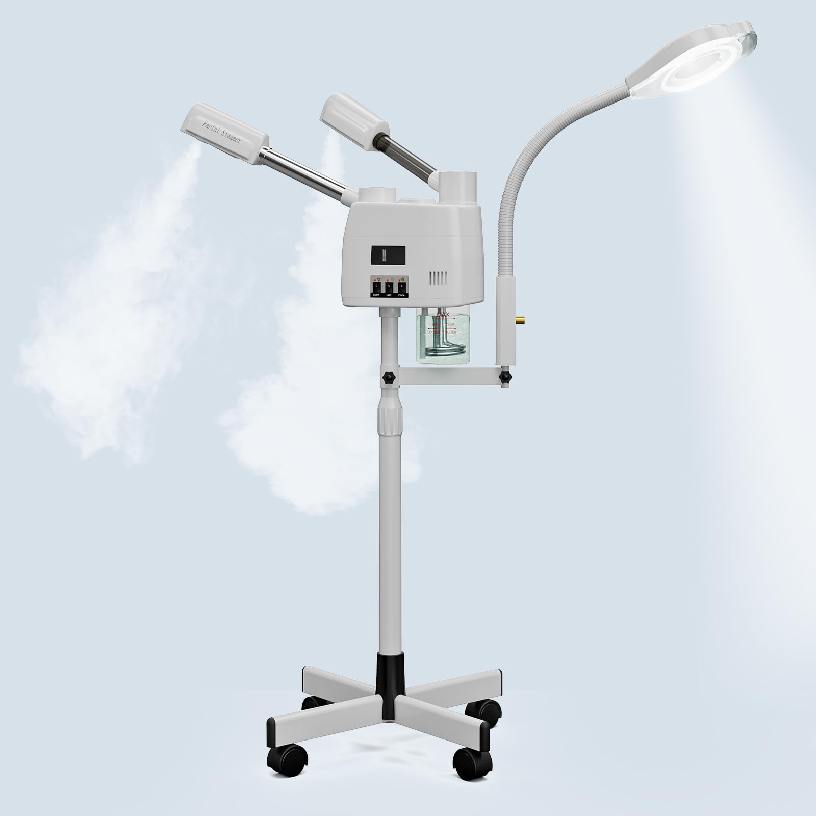 Professional 3-in-1 Facial Steamer with 5X LED Magnifying Lamp - Hot & Cold Mist for Estheticians - Portable Wheeled Design for Spa & Salon Use - Perfect for Deep Cleansing, Hydration & Skin Treatments