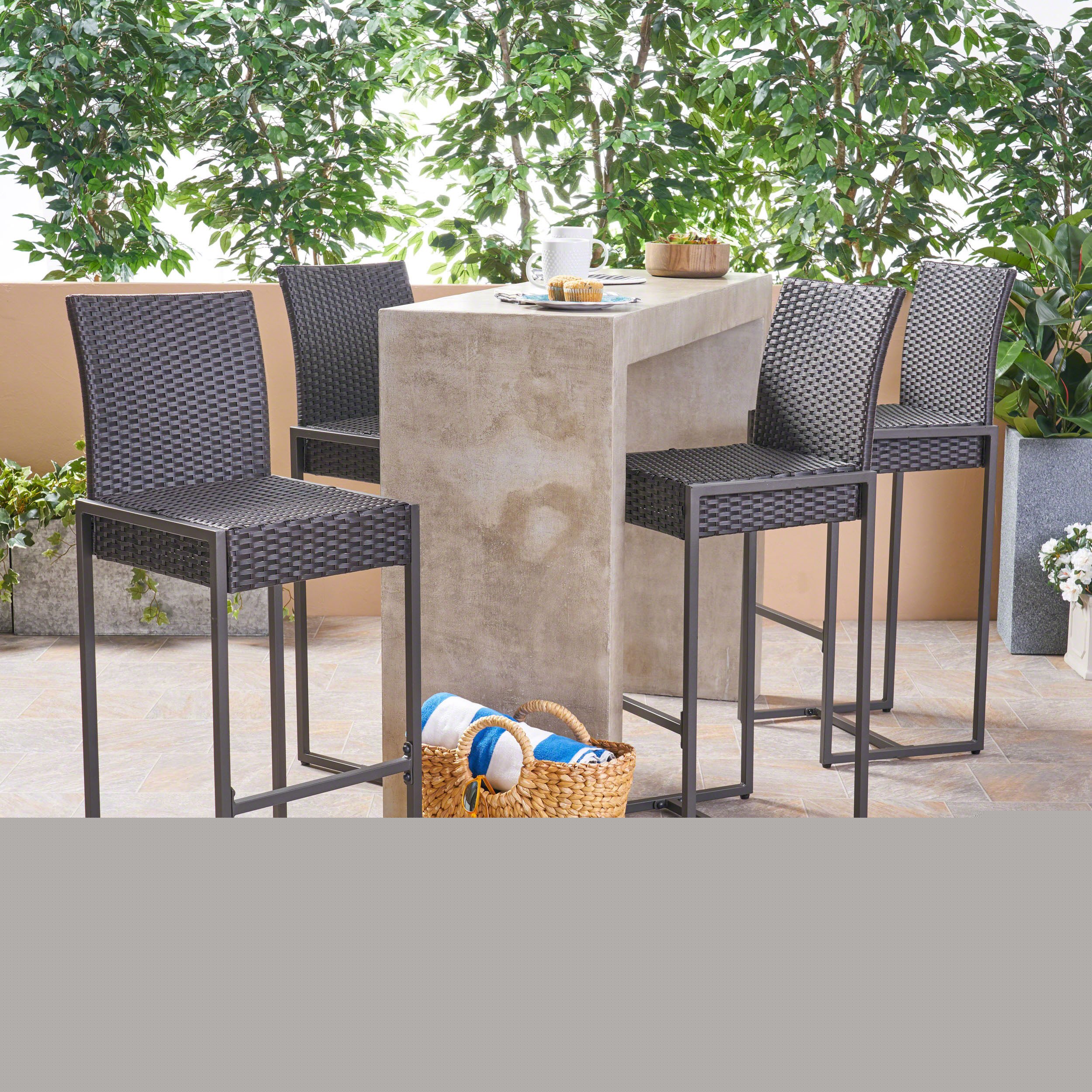 Christopher Knight Home Kelly Outdoor Wicker Bar Stools - Set of 4, 30 Inch Height, Dark Brown - Perfect for Patio, Deck, Poolside & Garden Seating