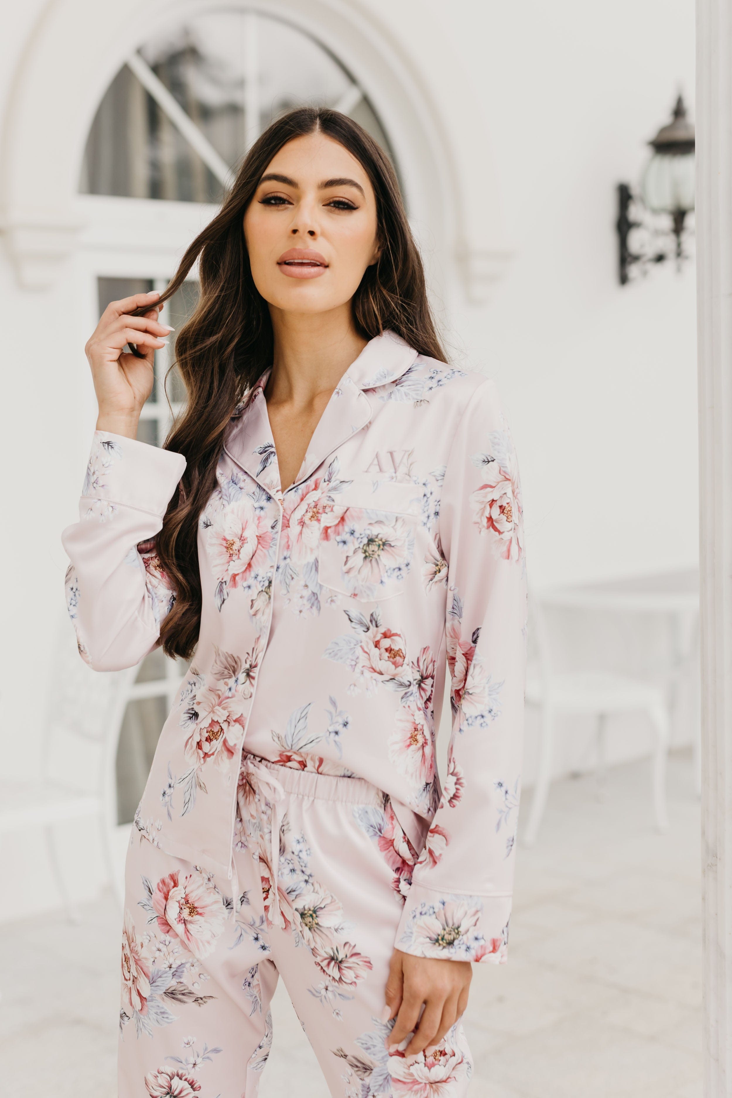 Christina Women's Veiled Rose Print Pajama Set - Soft & Comfortable Sleepwear for Lounge & Nighttime Relaxation