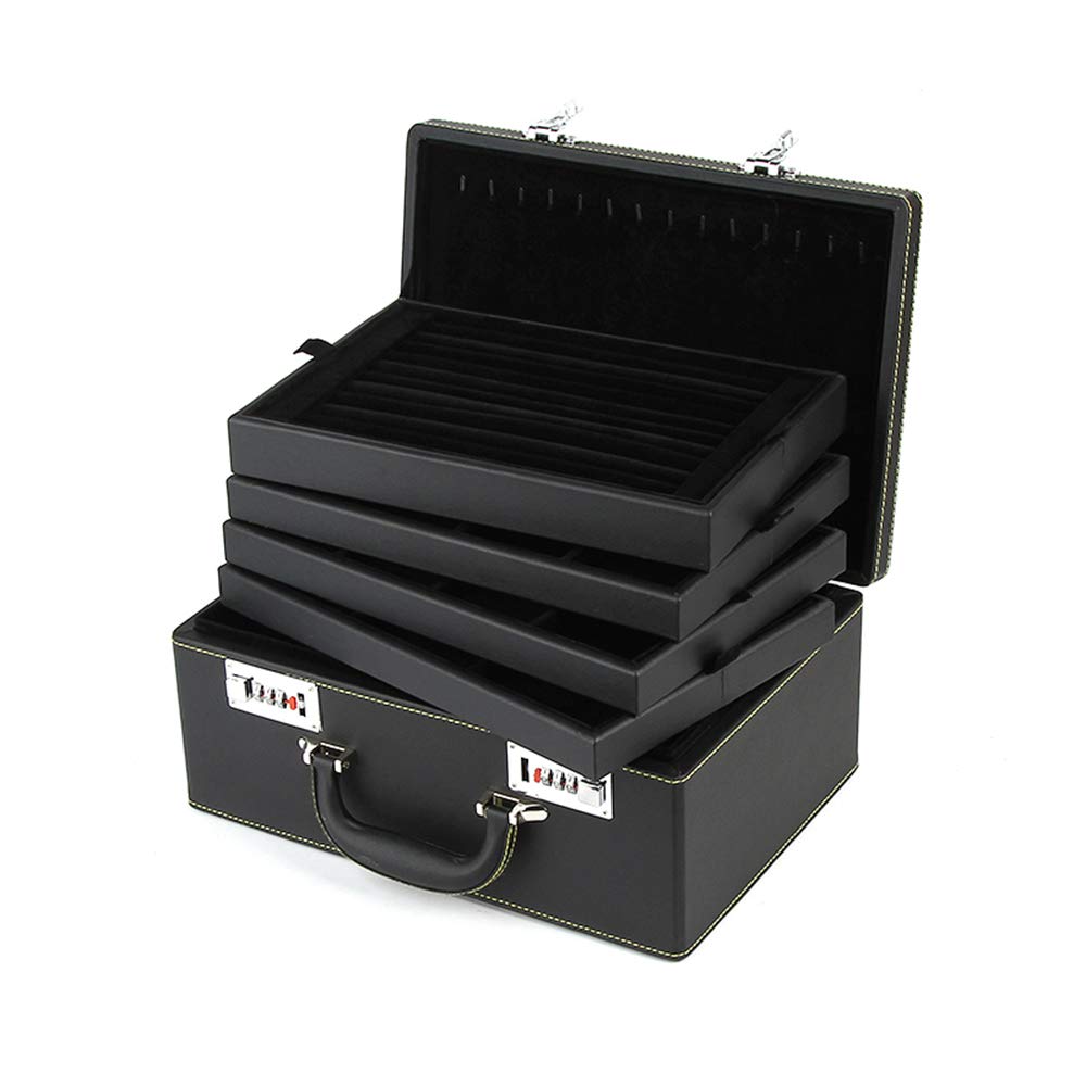 Multifunctional Portable Jewelry Organizer with Combination Lock - 4-Layer Storage Box for Rings, Necklaces, Bracelets & Earrings | Travel-Friendly Display Case for Home & Office Use (Black/Brown)