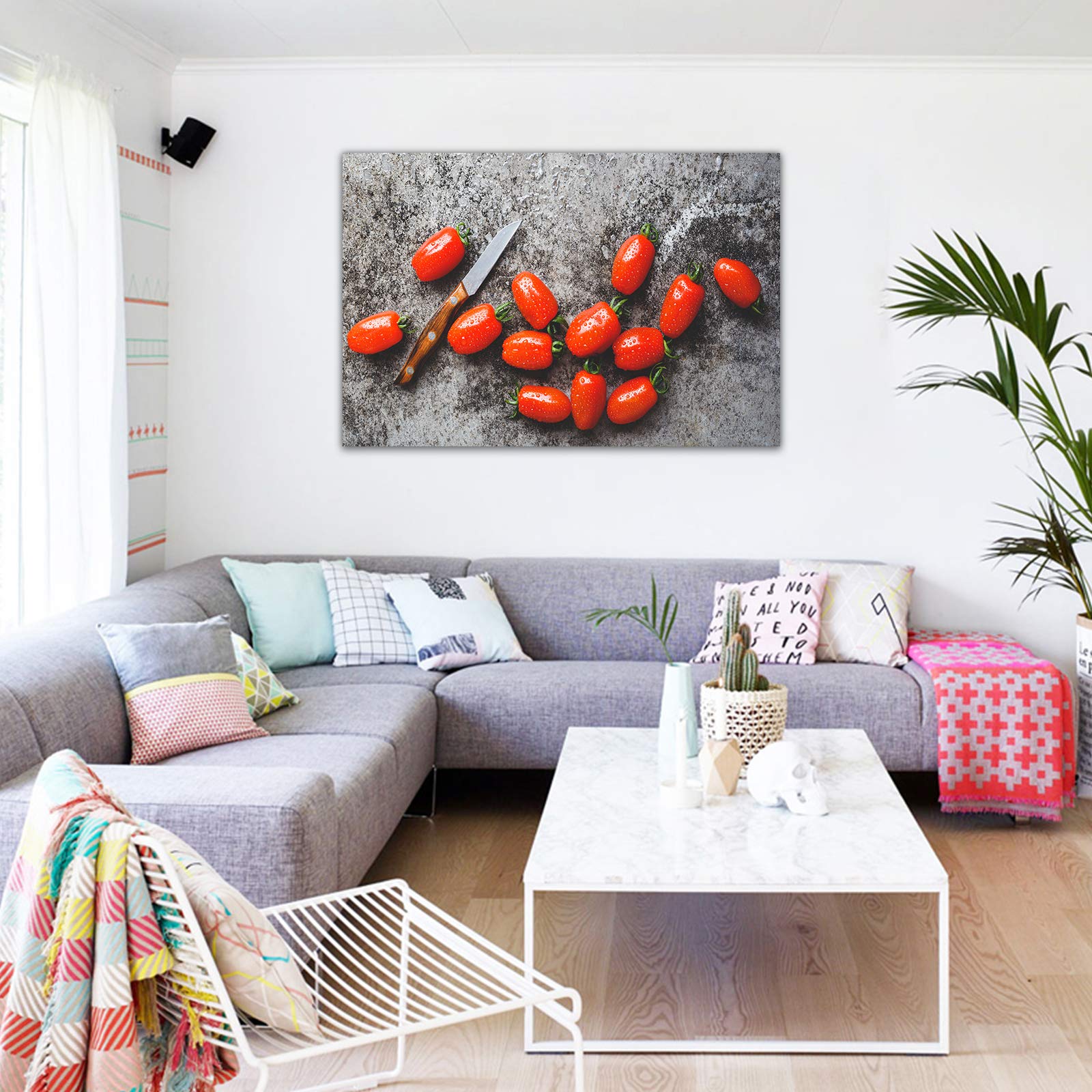 Cherry Tomato Canvas Wall Art - 28x40 Inch Framed Kitchen Decor, Fruit Painting for Dining Room & Restaurant - Ready to Hang Home Decoration | Perfect for Farmhouse, Modern & Italian Kitchen Themes
