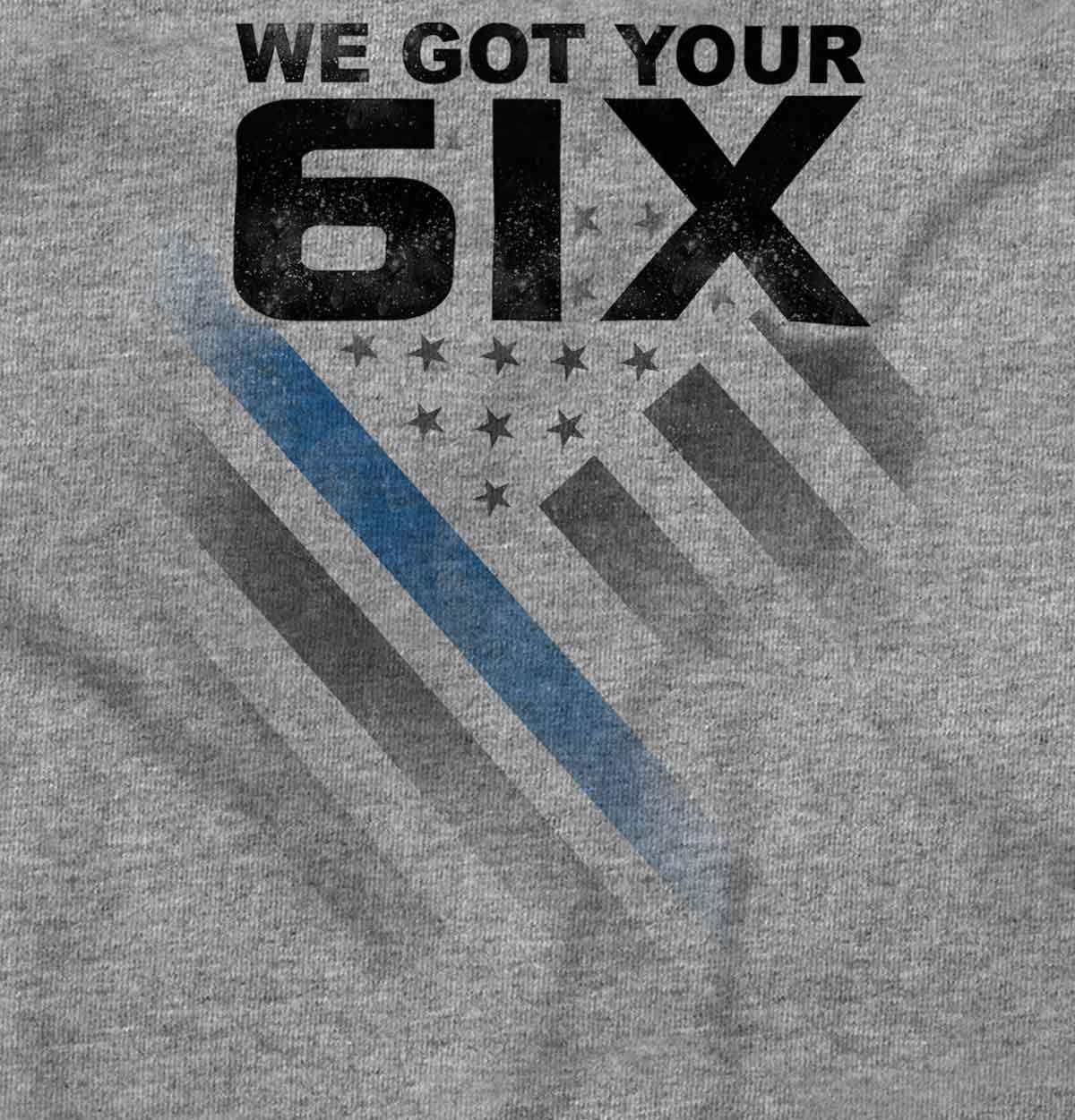 Brisco Brands We Got Your Six Blue Line USA Flag Tank Top T-Shirt for Men & Women - Patriotic Police Support Apparel for Everyday Wear & American Pride Events