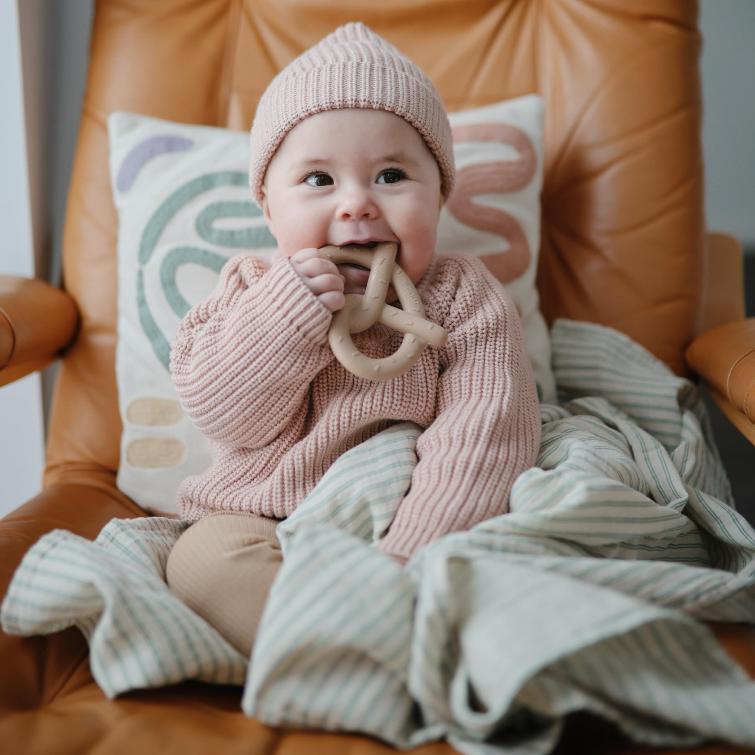 mushie Silicone Baby Teether Toy - BPA-Free Pretzel Teether for Soothing Sore Gums | Perfect for Infants & Toddlers During Teething, Travel & Playtime