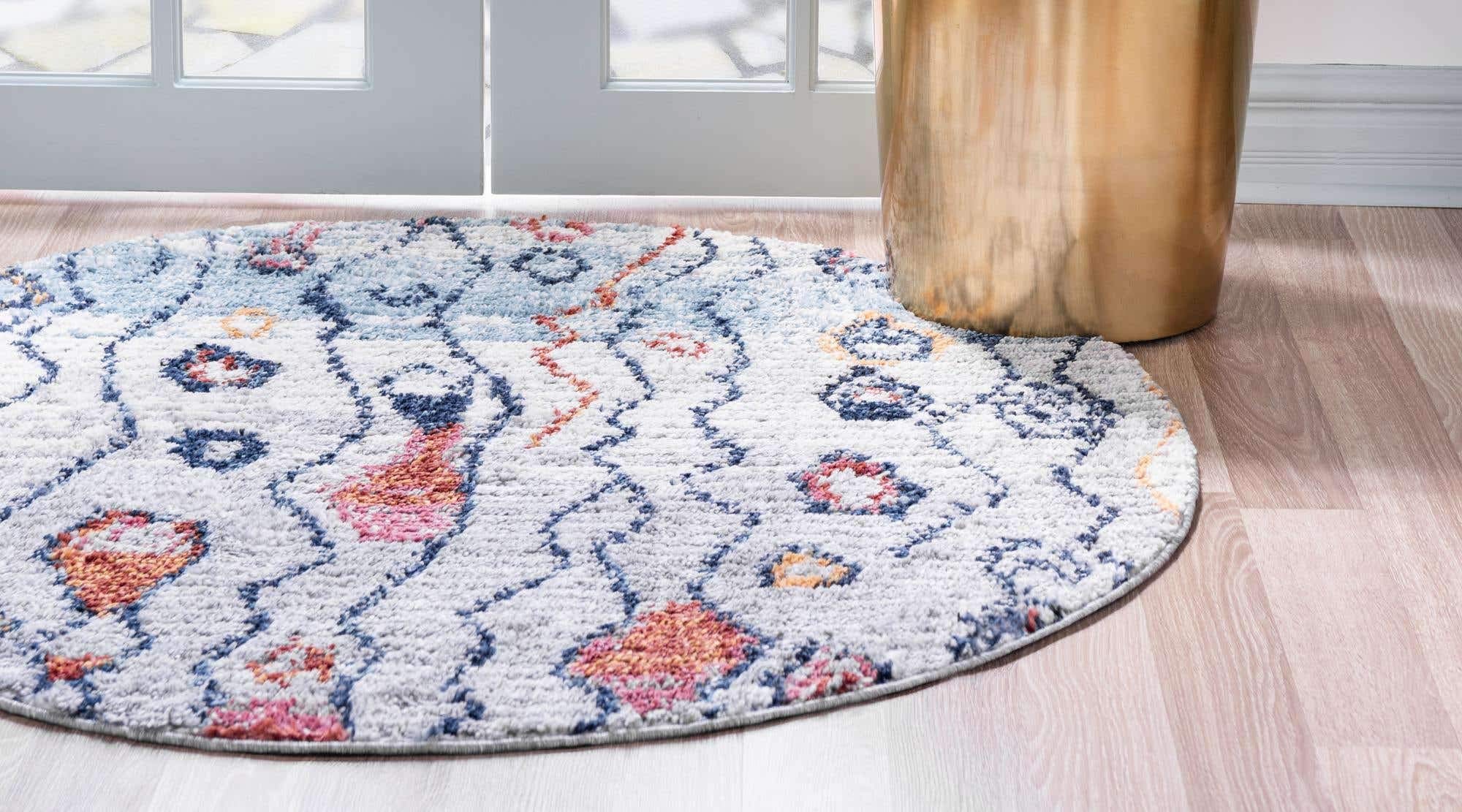 Unique Loom Morocco Collection Southwestern Bohemian Round Area Rug 7' x 7' Gray Ivory - Perfect for Living Room, Bedroom or Boho Chic Home Decor