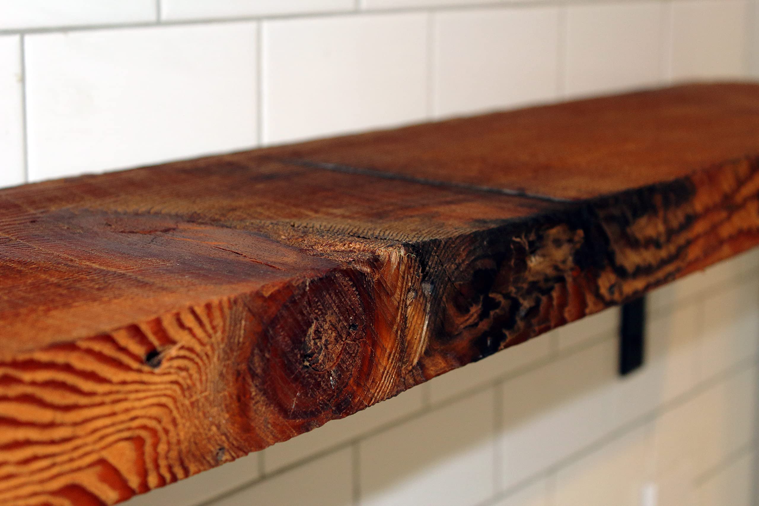 Reclaimed Wood Floating Shelf with Steel Brackets - Rustic Modern Wall Shelf for Home Decor, 2 Inch Thick, 78