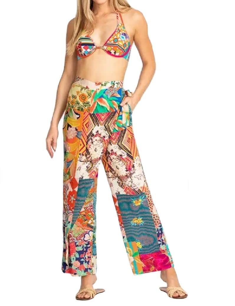 Johnny Was Side Wrap Pants - CSW8021BH (Multi, XXL) | Boho Chic Women's Lounge Pants for Yoga, Travel & Casual Wear | Comfortable & Stylish Elastic Waist Palazzo Pants