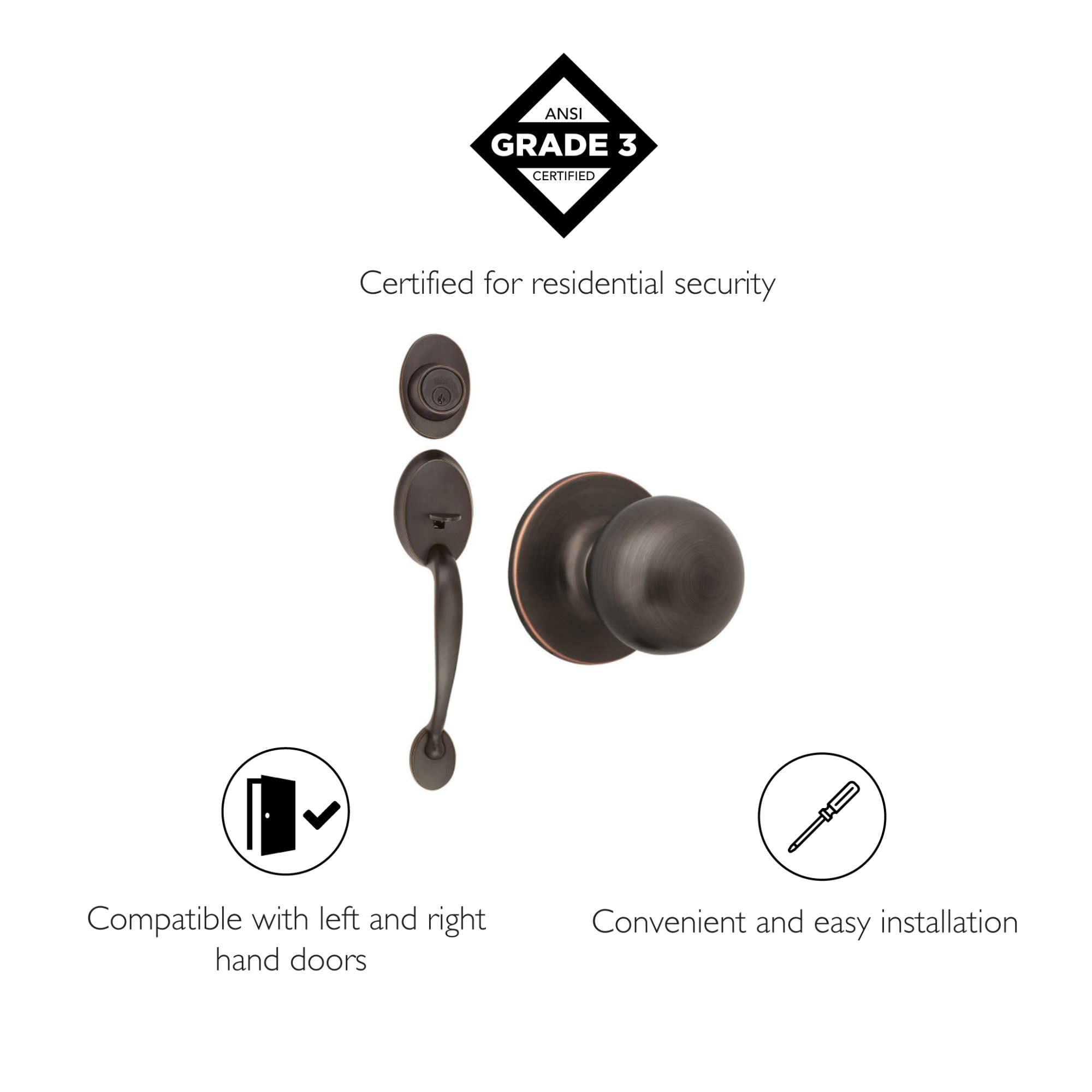 Design House 791681 Coventry Handleset with Ball Interior Knob & Single Cylinder Deadbolt - Oil Rubbed Bronze Finish for Front Door Security & Elegant Home Entryway