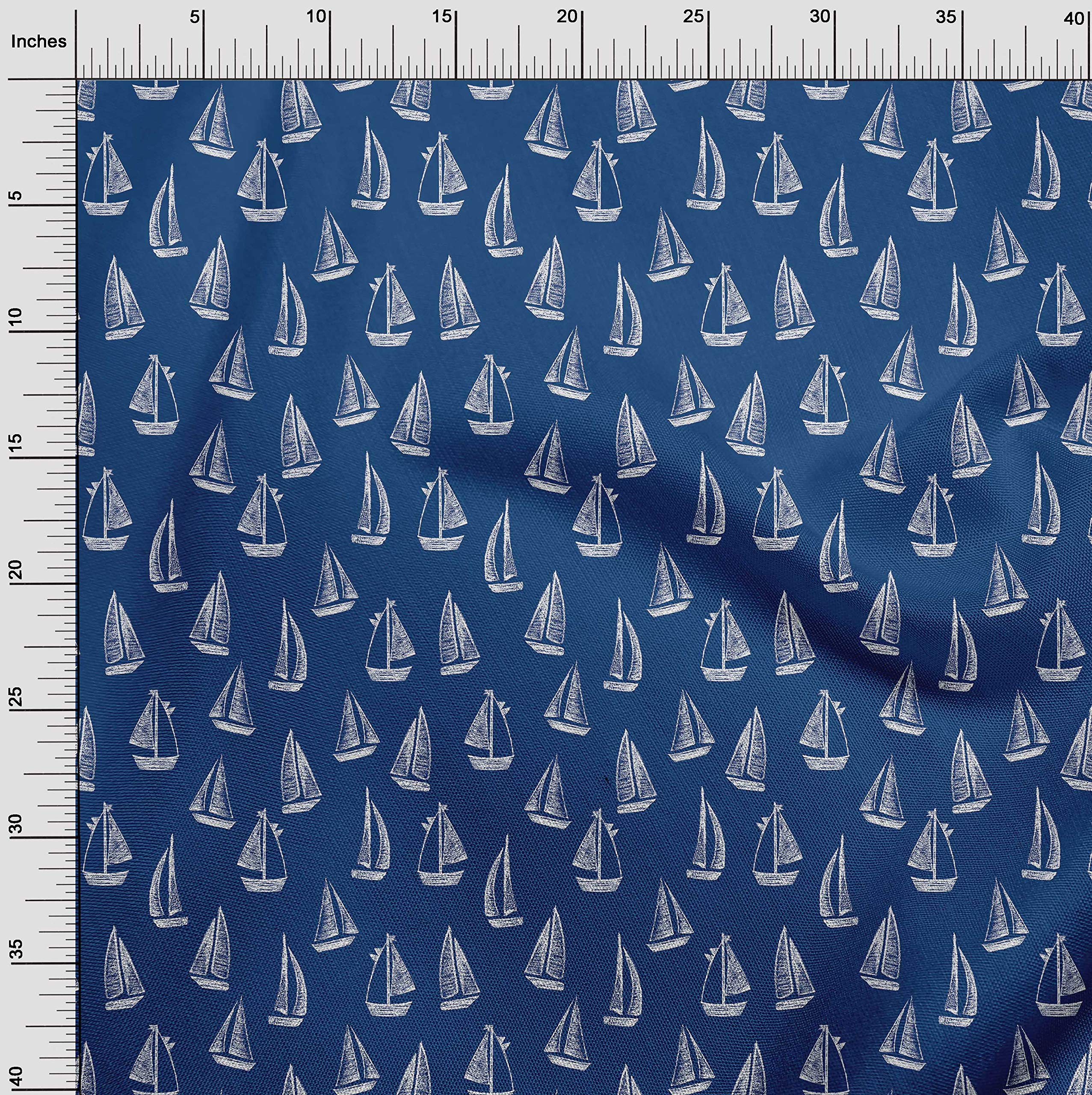 oneOone Polyester Spandex Blue Nautical Print Fabric - 56 Inch Wide for DIY Clothing, Yacht Decor & Sewing Projects | Premium Stretch Material by The Yard for Dresses, Upholstery & Crafting