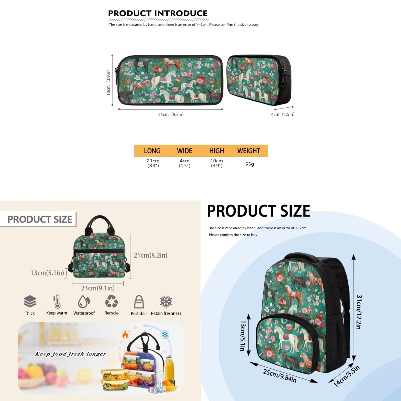 **Flower Print Kids Backpack Set - 3-in-1 Lightweight Toddler Girl Backpack, Lunch Box & Travel Bag for School, Daycare & Outdoor Adventures**