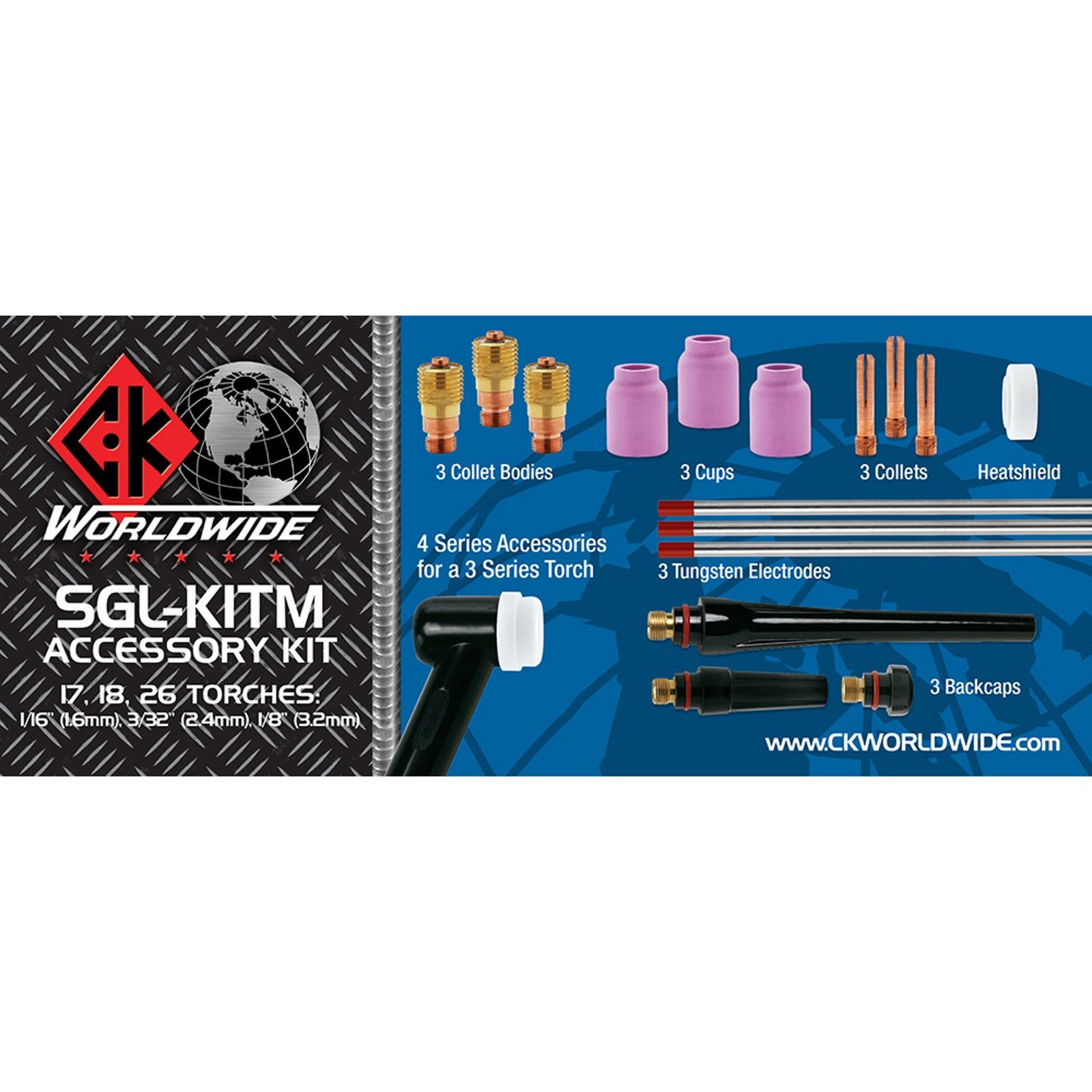 CK Worldwide 3 Series High Amperage Stubby Gas Lens Kit - Premium TIG Welding Accessories for Aluminum & Stainless Steel | Perfect for Precision Welding, Fabrication & Repair Work