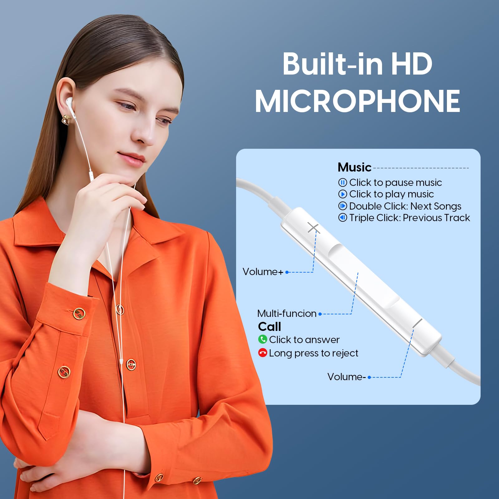 2-Pack USB-C Wired Earbuds for iPhone 16, HiFi Stereo In-Ear Headphones with Microphone & Volume Control - Compatible with iPhone 16/15/Plus/Pro Max, iPad, Samsung Galaxy S24/S23/S22 Ultra - Perfect for Music, Gaming & Calls