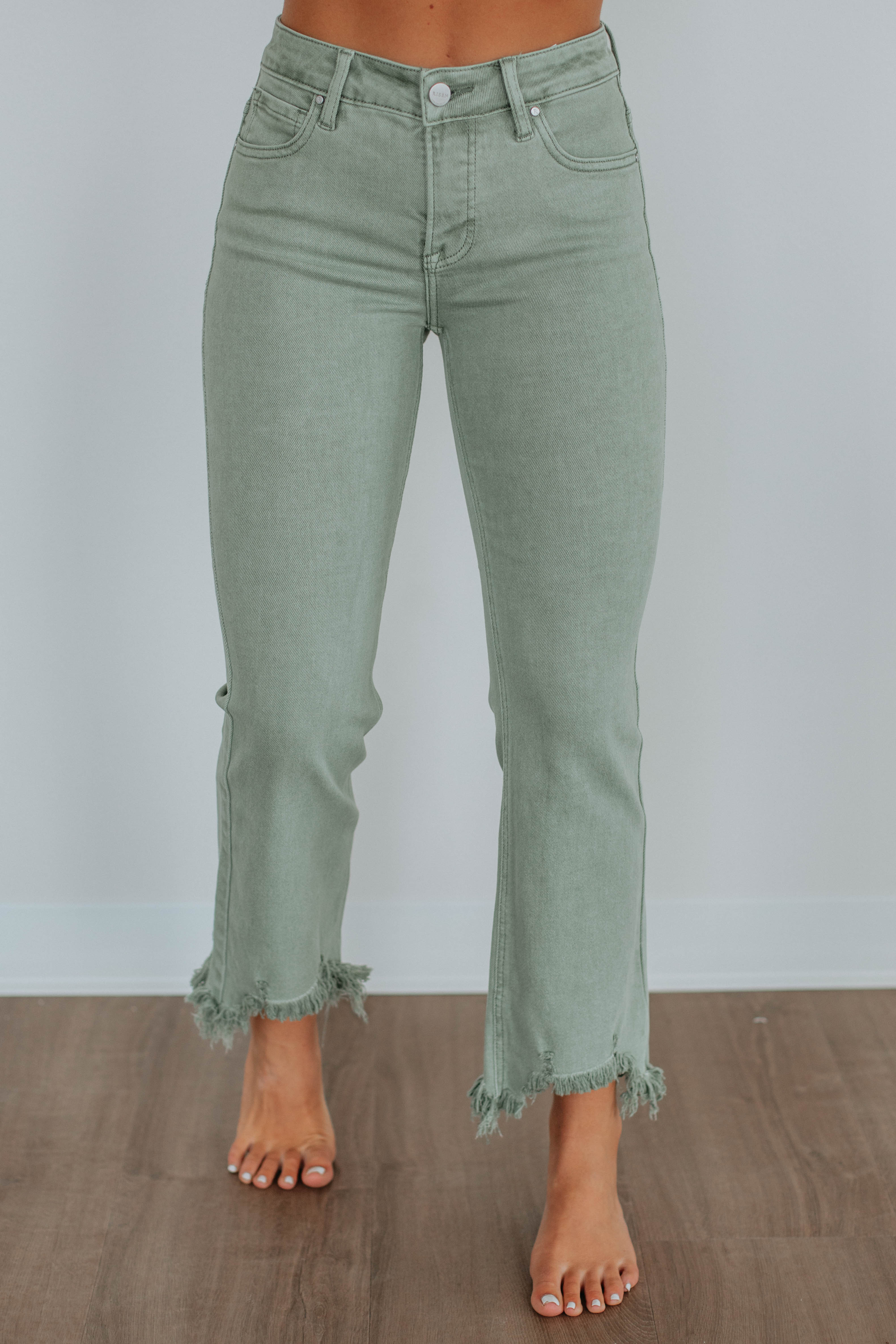 Neona Risen High Waist Olive Skinny Jeans for Women - Stretch Denim Pants, Comfortable & Trendy - Perfect for Casual Outfits, Work or Night Out