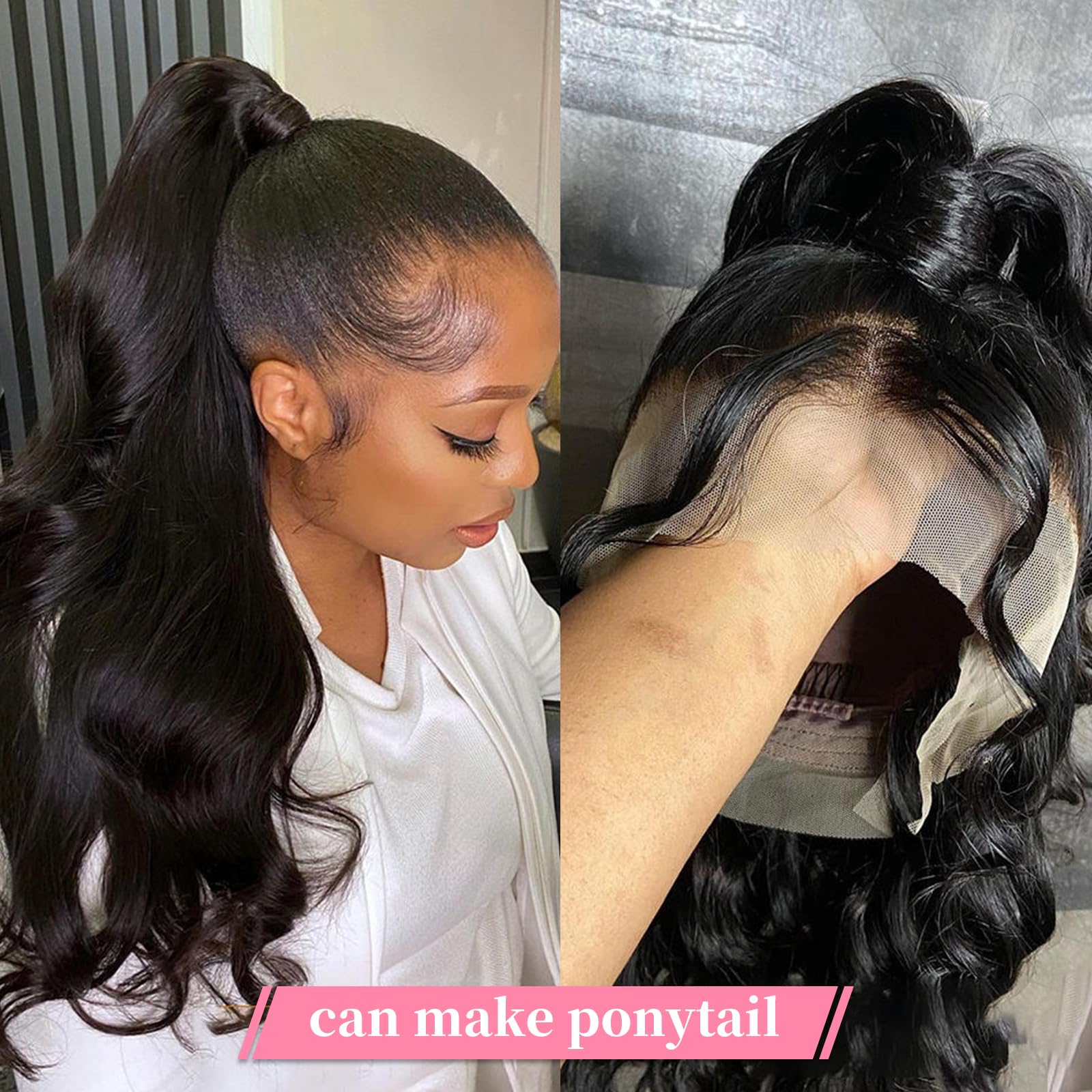 360 Body Wave Lace Front Wigs Human Hair - Pre Plucked 180% Density HD Transparent 360 Frontal 26 Inch - Natural Black Women's Wig with Baby Hair for Daily Wear, Parties & Special Occasions