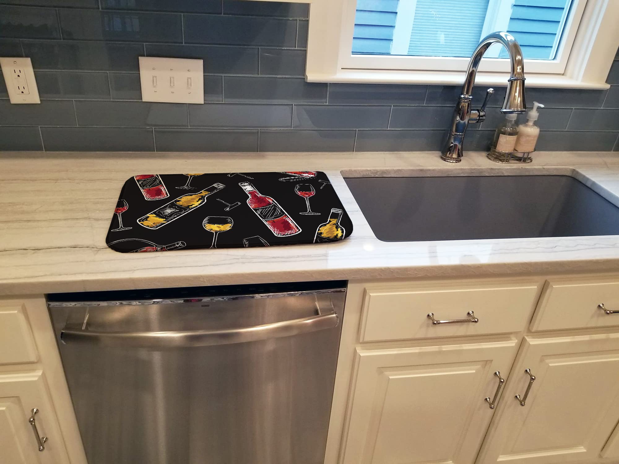 Absorbent Dish Drying Mat for Kitchen Counter - 14x21 Inch Wine Themed Non-Slip Dish Drainer Pad | Perfect for Countertops, Bar Decor & Wine Lover Gifts
