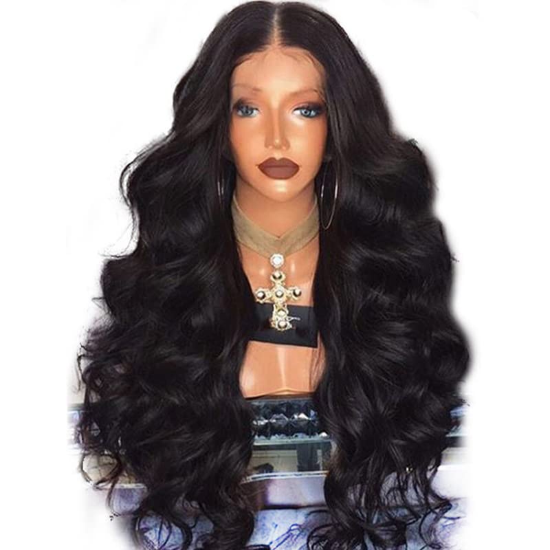 Medium Big Wavy Black Headpiece Wig with Mid Part & Curly Front Lace - Wine Red | Perfect for Cosplay, Halloween Costumes & Everyday Fashion
