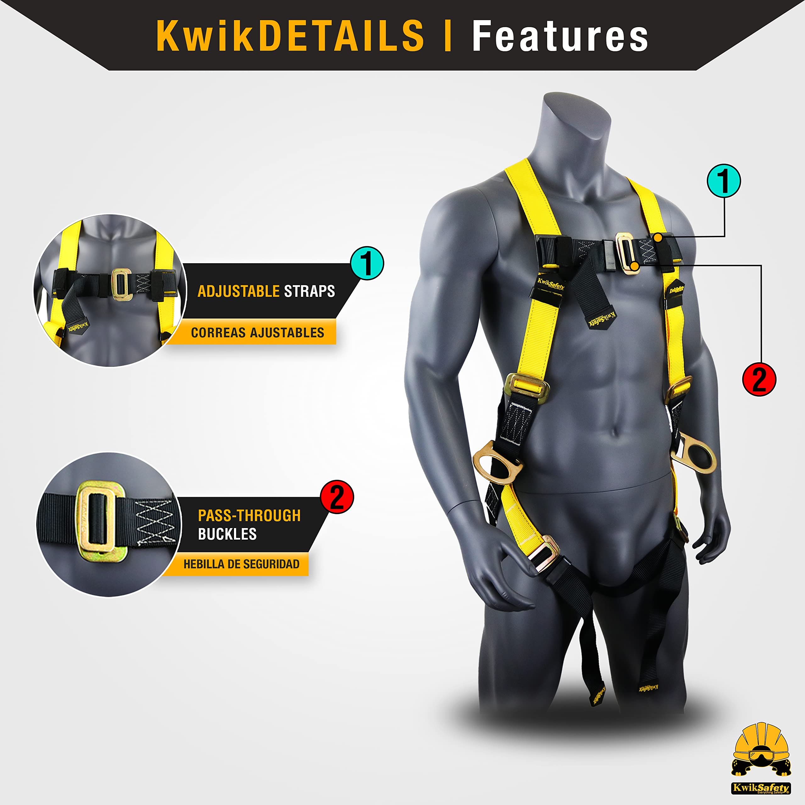 KwikSafety Cobra Web 6FT Fall Protection Kit - ANSI/OSHA Compliant Retractable Lifeline, 3 D-Ring Safety Harness & 6FT Lanyard for Construction, Roofing & Industrial Work | Self-Retracting SRL Fall Arrest System PPE Gear
