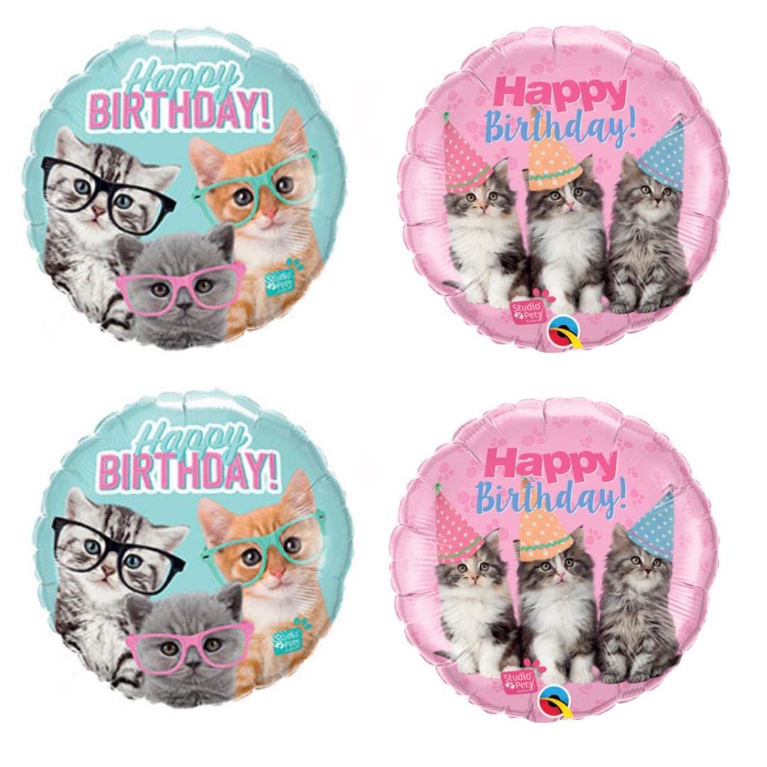 Set of 4 Adorable Kitten Balloons with Glasses & Hats - 18 Inch Cat-Themed Birthday Party Decorations - Perfect for Birthday Celebrations, Baby Showers & Cat Lover Events