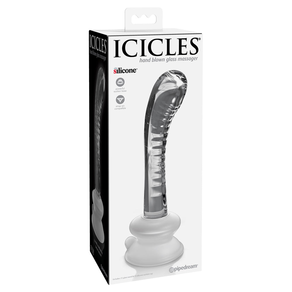 Icicles No. 88 Ridged Curved Glass G-Spot Wand with Suction Cup - Premium Adult Toy for Couples & Solo Play - Perfect for Sensual Massage & Intimate Exploration