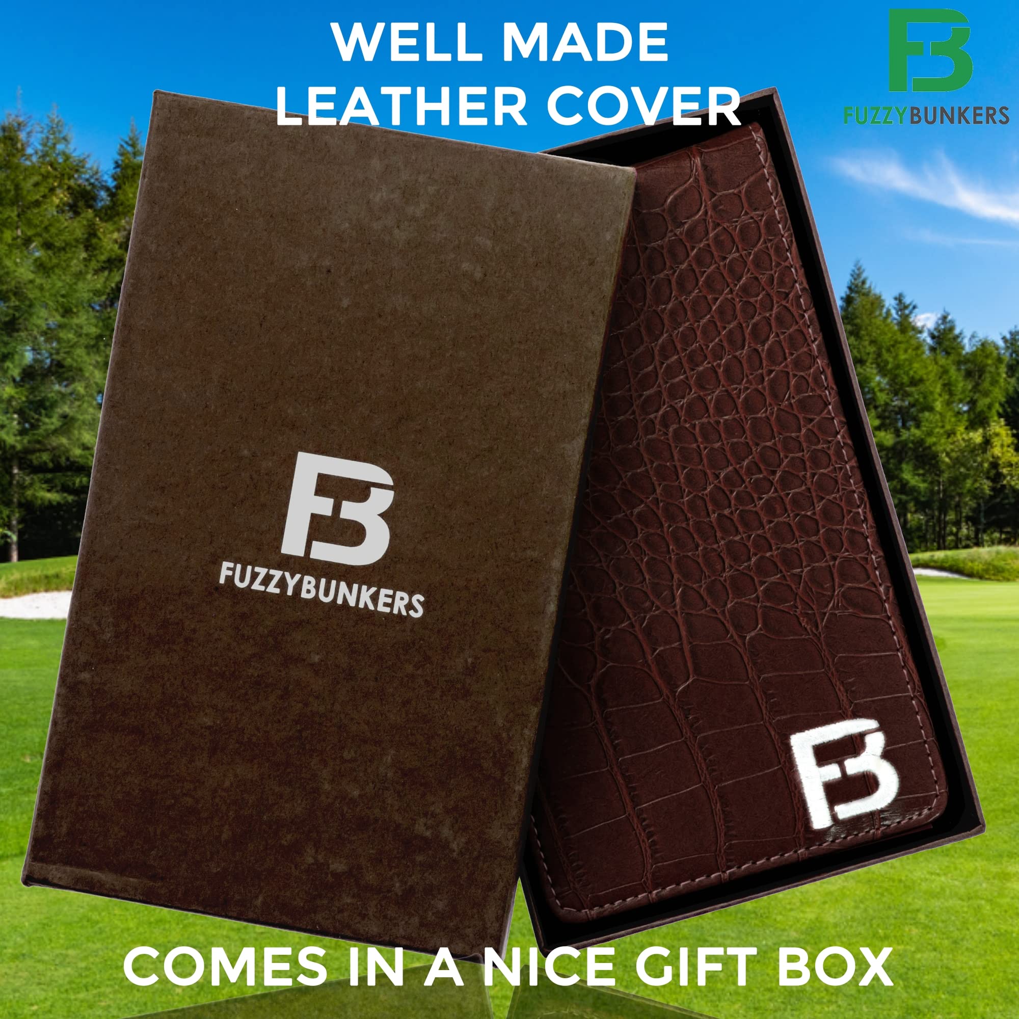 Premium Leather Golf Scorecard Holder & Yardage Book Cover - Golf Accessories with Free Pencil & Stat Tracker Sheet - Perfect for Golf Tournaments, Practice Rounds & Course Management