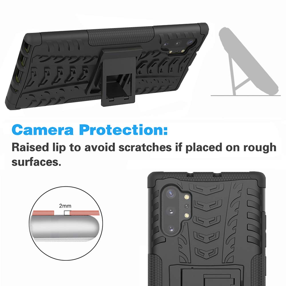 **Premium Shockproof Phone Case for Samsung Galaxy Note 10 Plus (5G) with Tempered Glass Screen Protector & Kickstand – Rugged Hybrid Protective Cover for Galaxy Note10+ – Black – Perfect for Work, Travel & Outdoor Adventures**