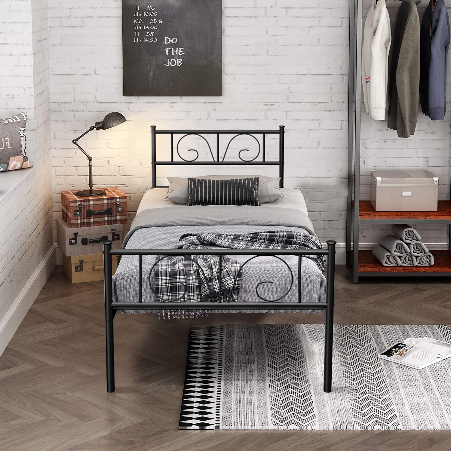Black Twin Bed Frame for Boys, Girls, Teens & Adults - Sturdy Steel Platform Bed with Storage & Headboard/Footboard - No Box Spring Needed - Perfect for Kids' Rooms, Guest Beds & Small Spaces