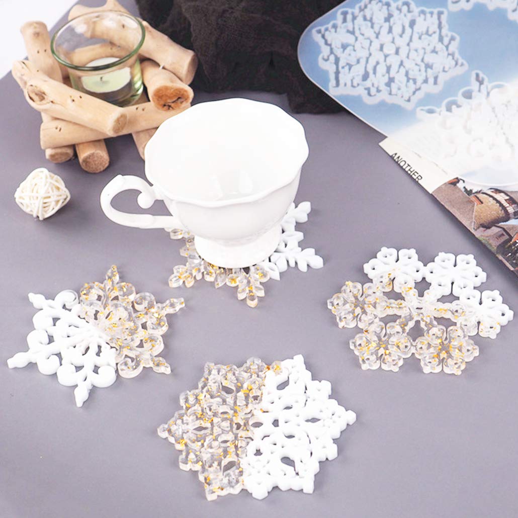 Snowflake & Hexagon Silicone Resin Molds for Epoxy Casting - DIY Coaster, Cup Holder & Crystal Agate Tray - Perfect for DIY Crafts, Home Decor & Gift Making