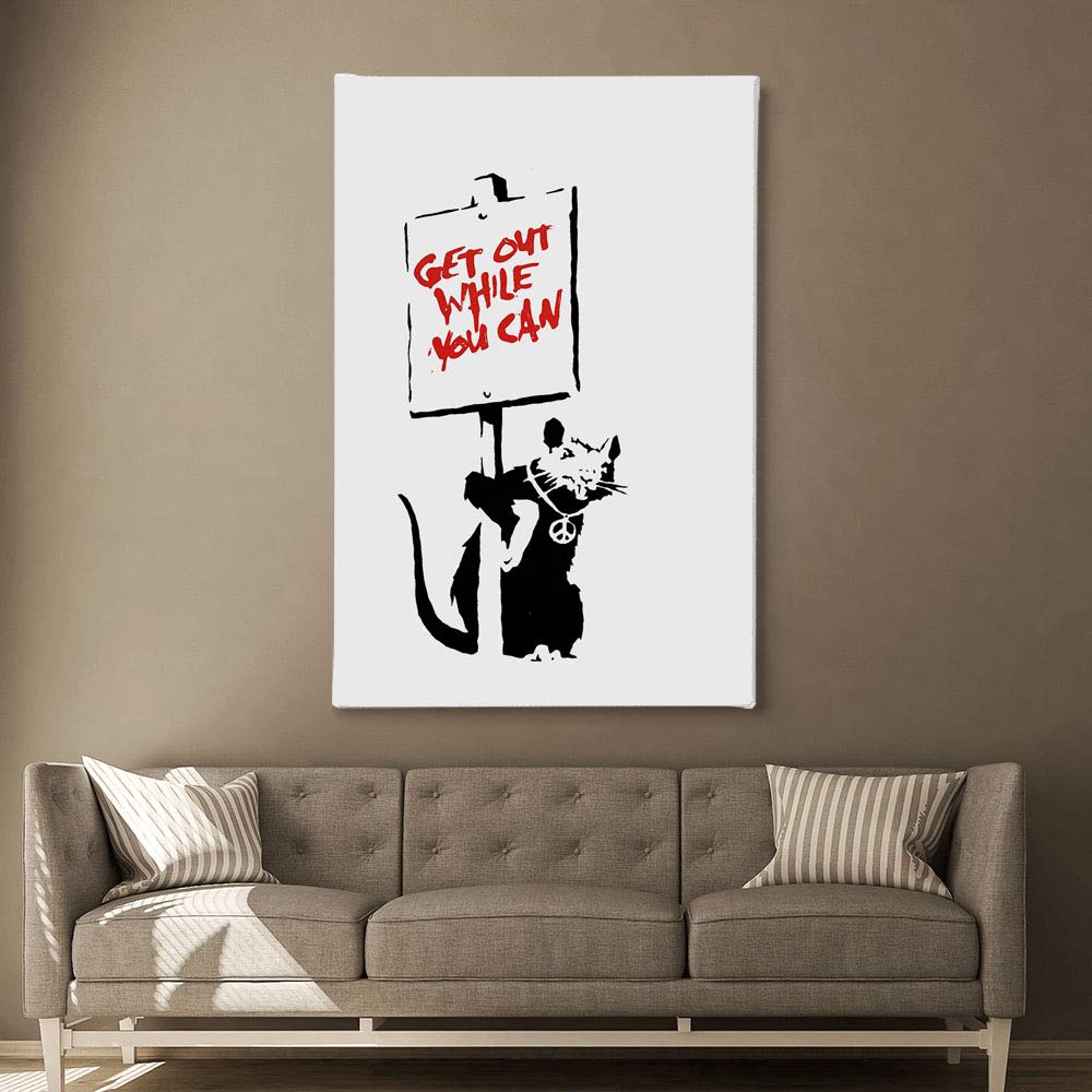Banksy Welcome To Hell Canvas Wall Art - Vertical Street Art Print 24x36 Inches, Ready to Hang, Gallery Wrapped - Made in USA | Perfect for Living Room, Bedroom & Office Decor