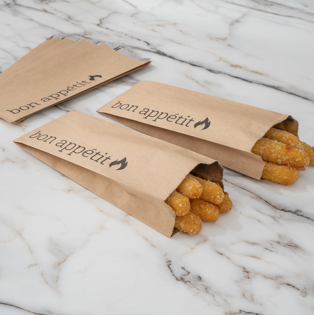 Eco-Friendly Kraft Paper Foil Bags with Bon Appetit Print - Pint Size (4.5